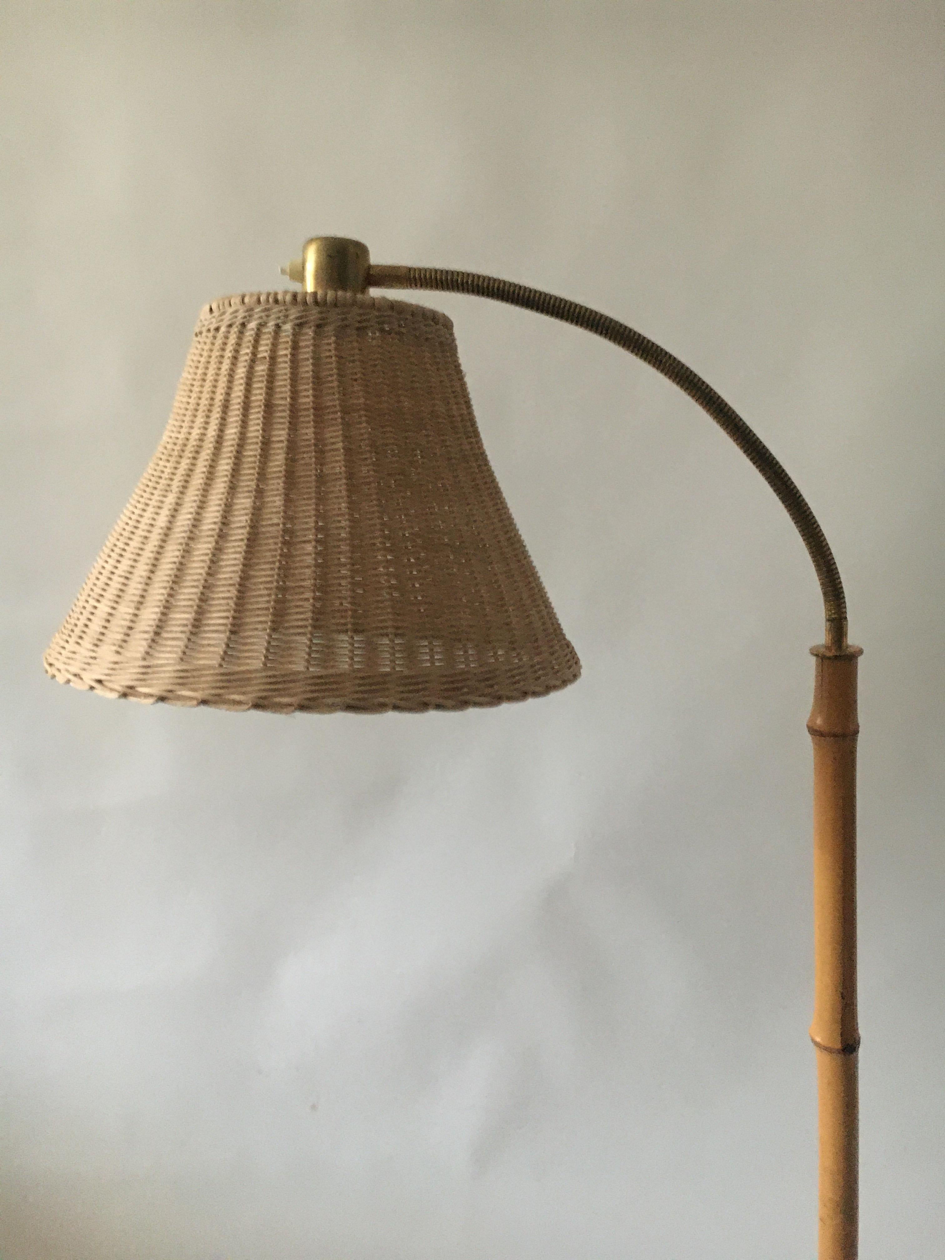 Mid-Century Modern Kalmar Josef Frank Floor Lamp Bamboo Brass, Austria, 1950s