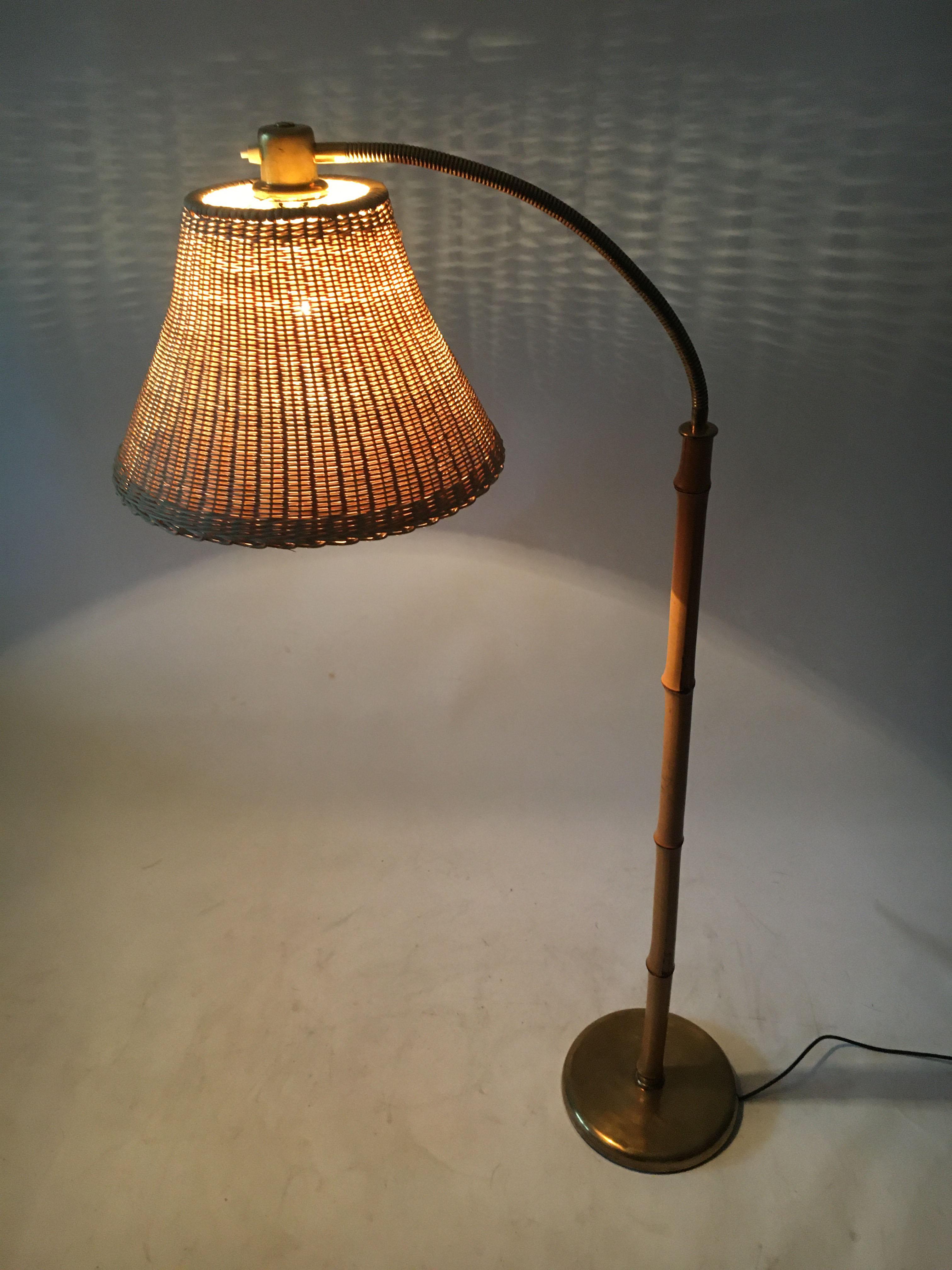 Austrian Kalmar Josef Frank Floor Lamp Bamboo Brass, Austria, 1950s