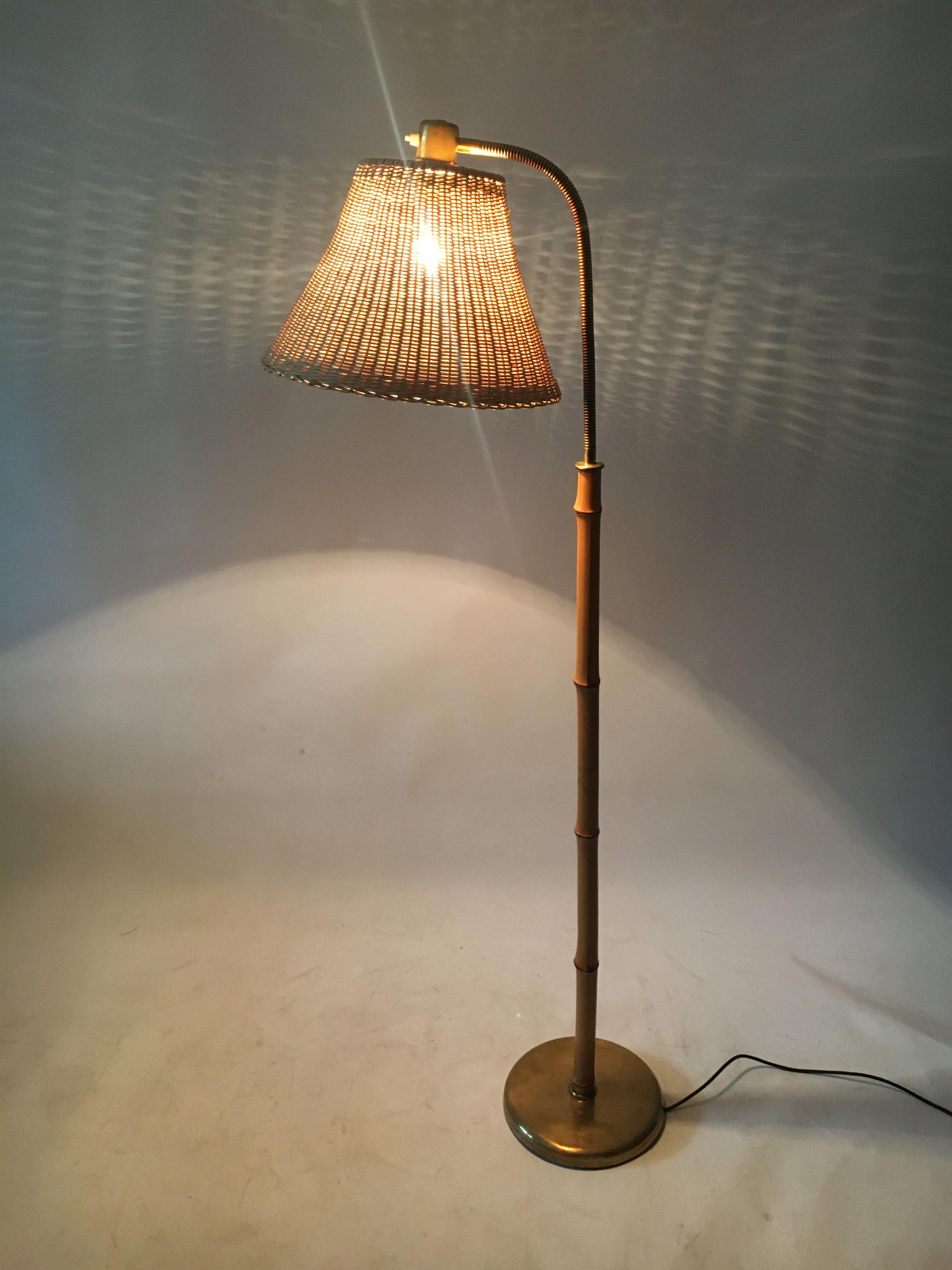 Mid-20th Century Kalmar Josef Frank Floor Lamp Bamboo Brass, Austria, 1950s