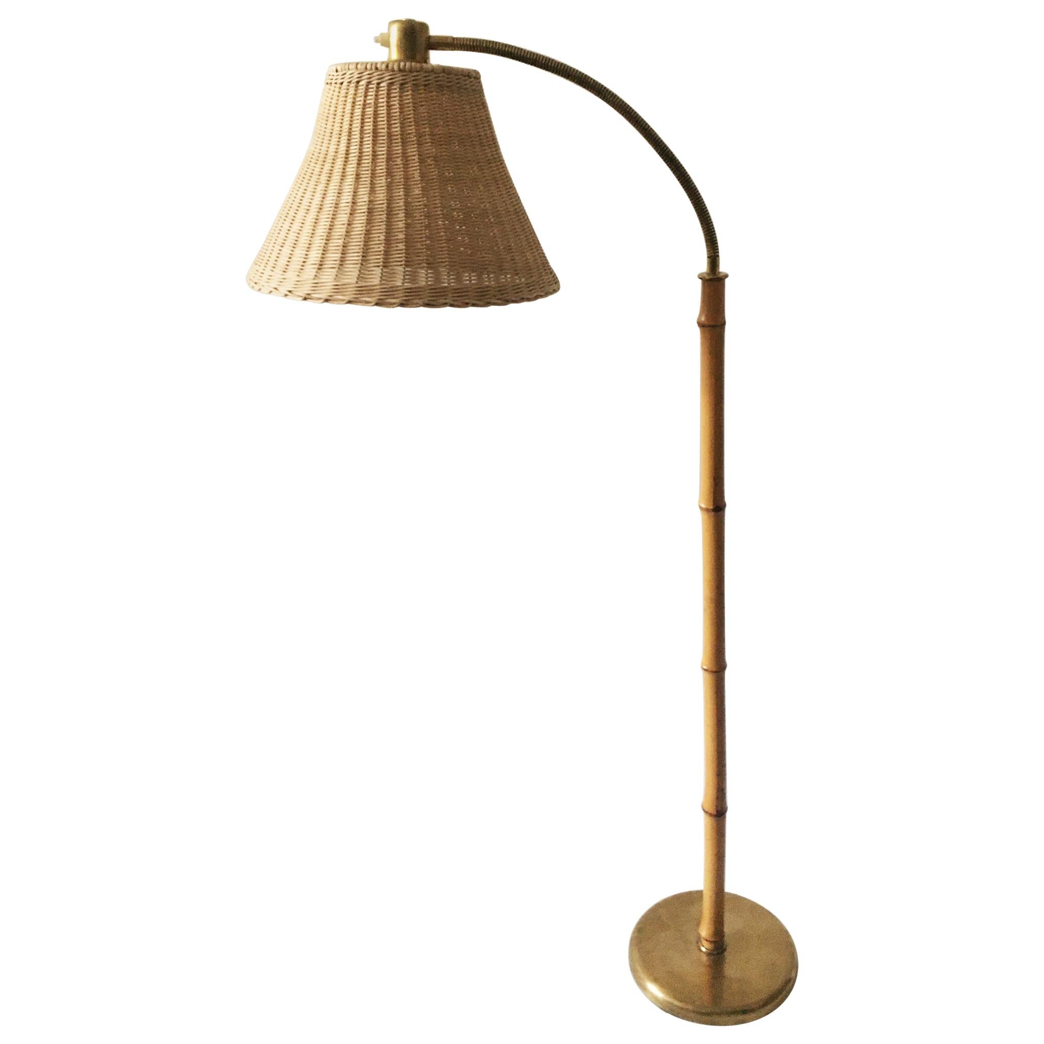 Kalmar Josef Frank Floor Lamp Bamboo Brass, Austria, 1950s