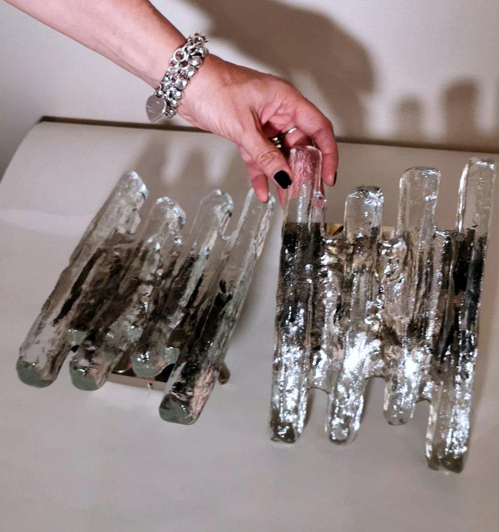 Kalmar J.T. Austrian Designer Pair of Ice Glass Wall Sconces For Sale 12