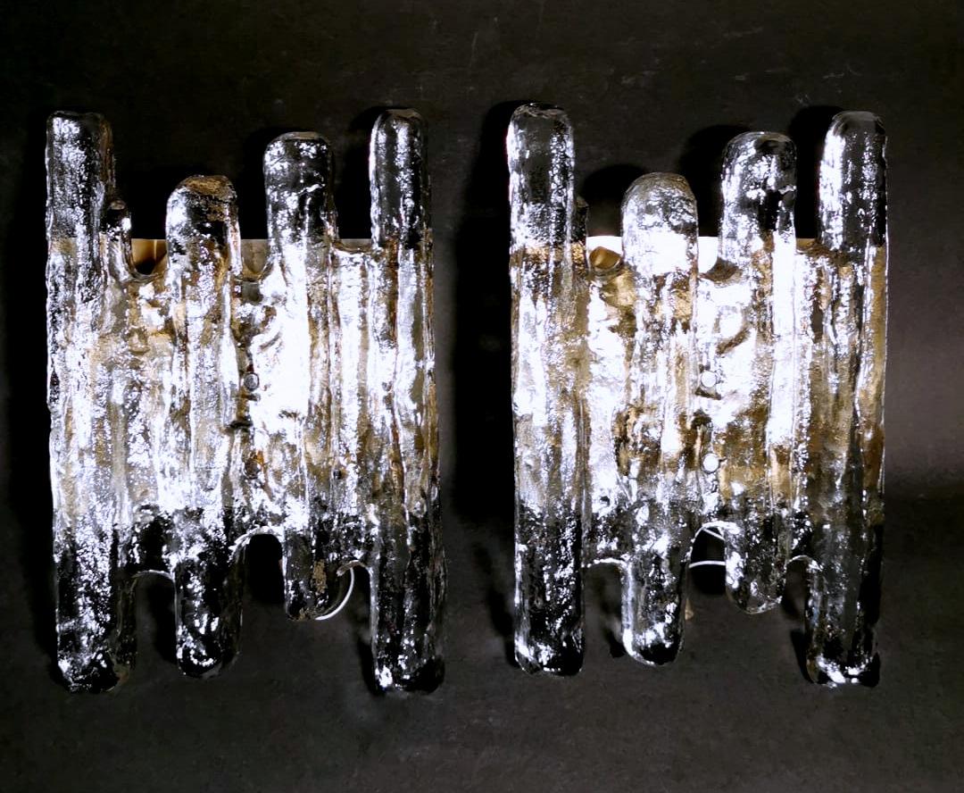 Molded Kalmar J.T. Austrian Designer Pair of Ice Glass Wall Sconces For Sale