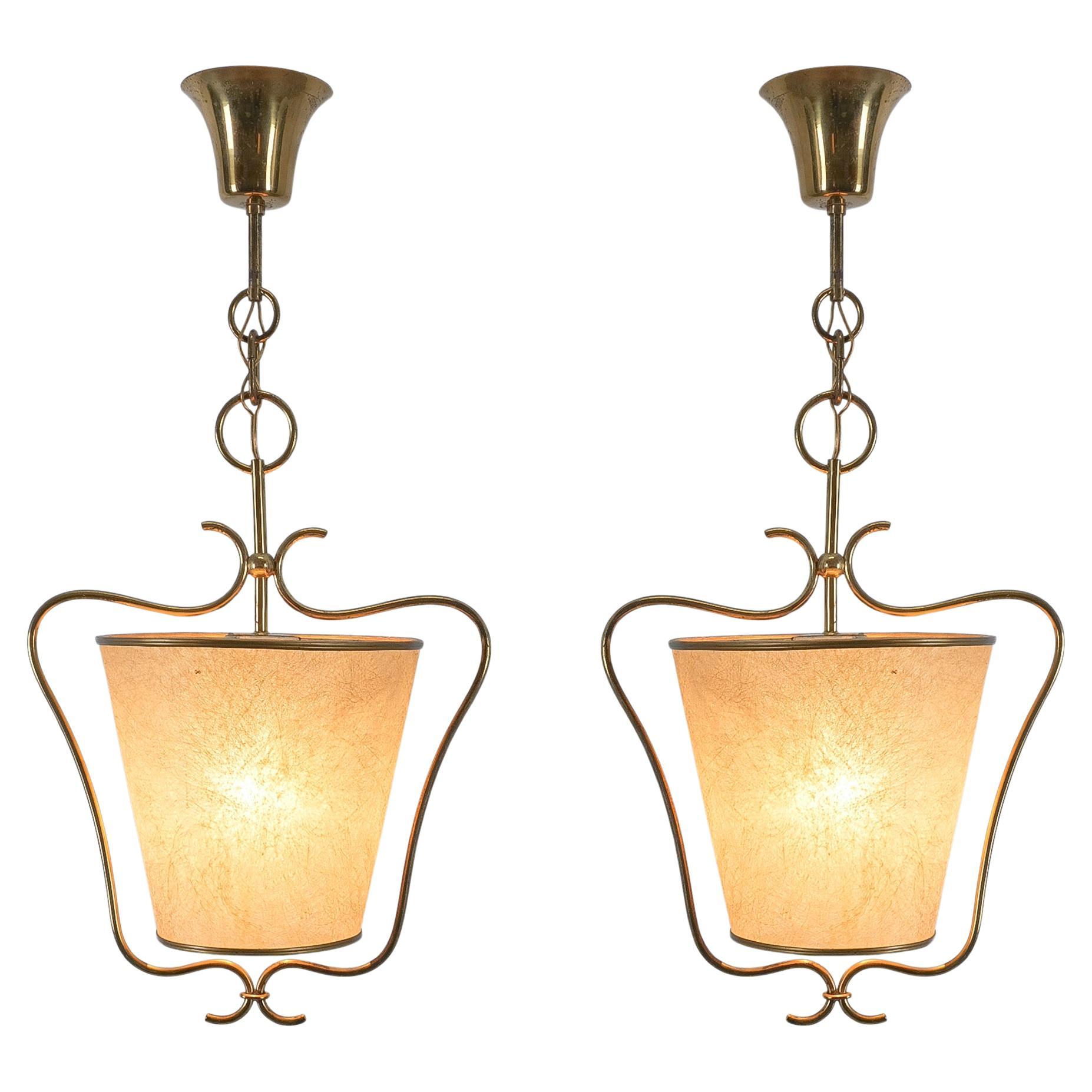 Lanterne Kalmar in ottone e paraventi originali, 1950 in vendita