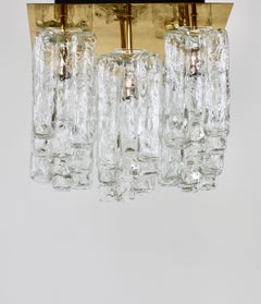 Kalmar Large "Granada" Ice Crystal Glass & Brass Flushmount Austria, 1970s