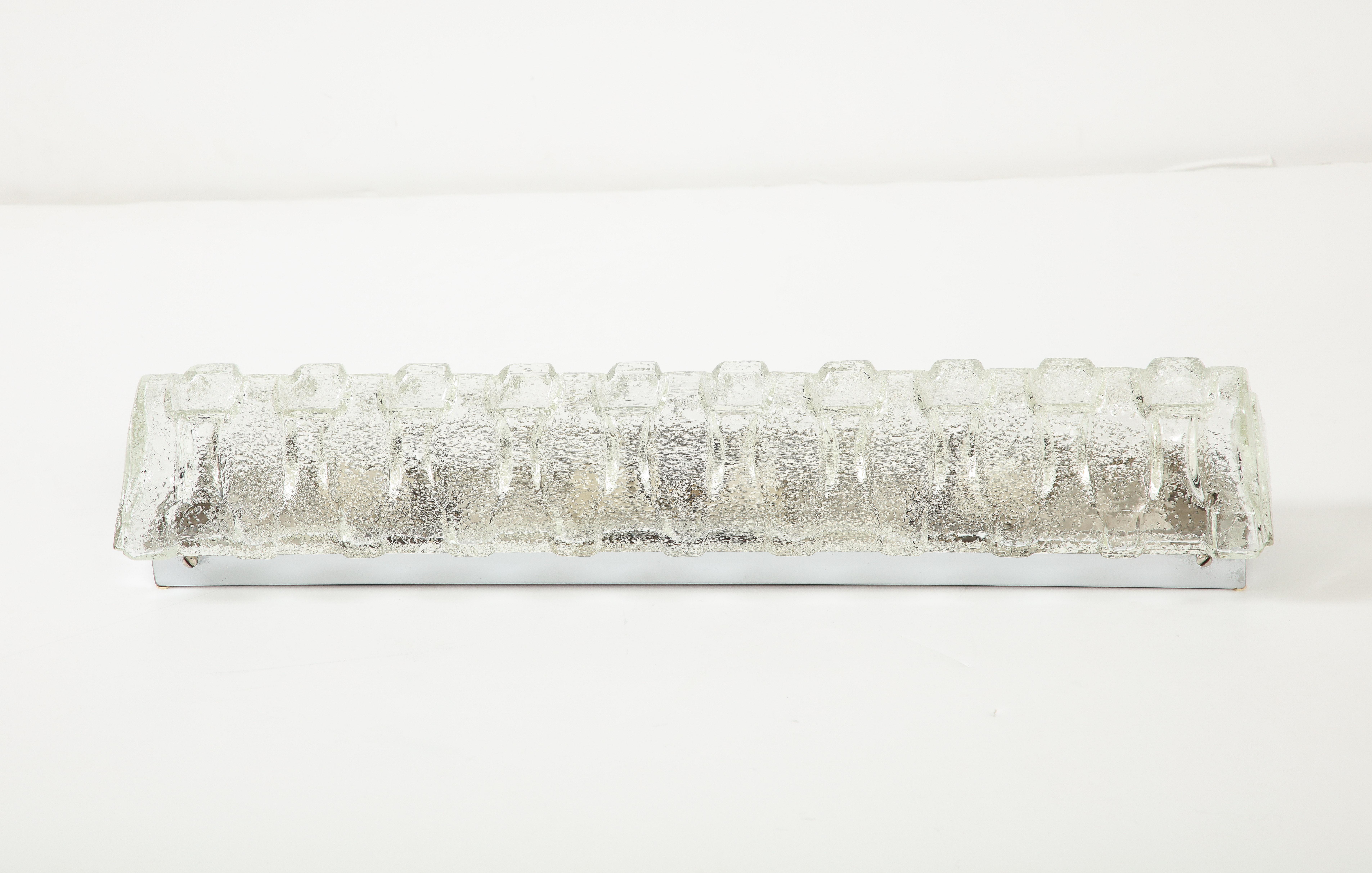 German Kalmar Large Rectangular Ice Glass Sconces For Sale