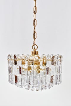 Kalmar Large "Palazzo" Ice Crystal Glass & Gilt Brass Chandelier Austria, 1970s