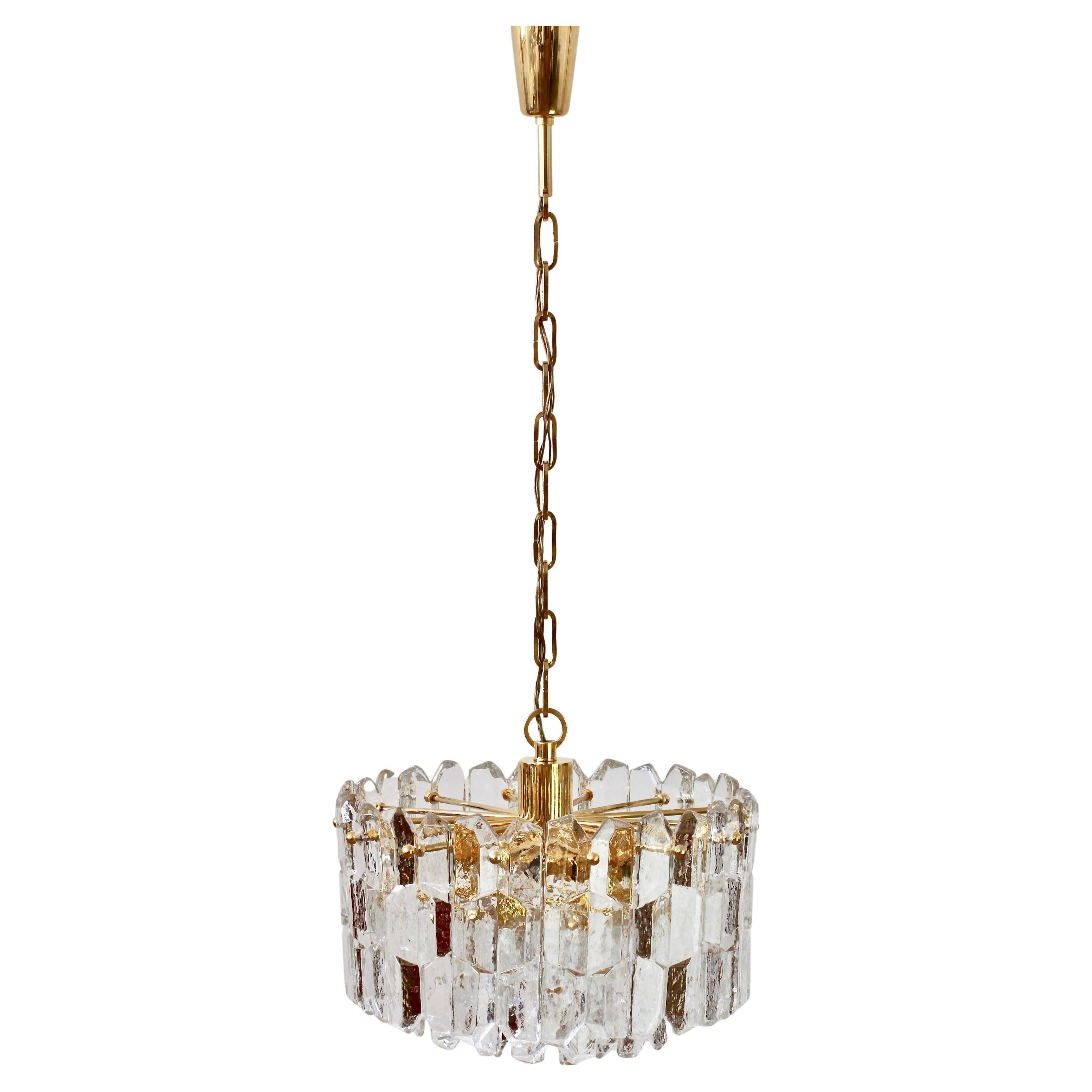 Kalmar Large "Palazzo" Ice Crystal Glass & Gilt Brass Chandelier Austria, 1970s