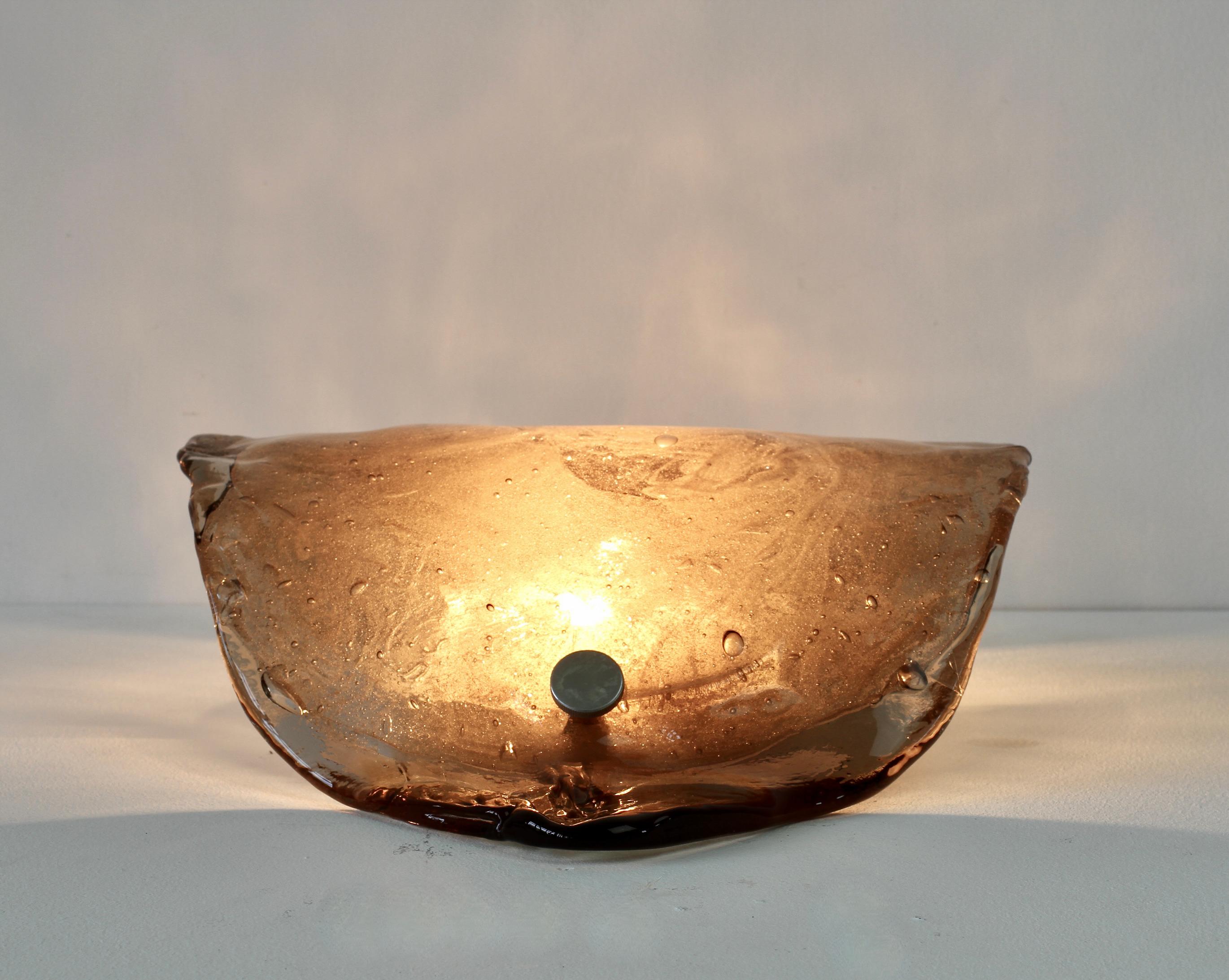 Kalmar Large Vintage Midcentury 1970s Mazzega Textured Glass Wall Light / Sconce For Sale 9