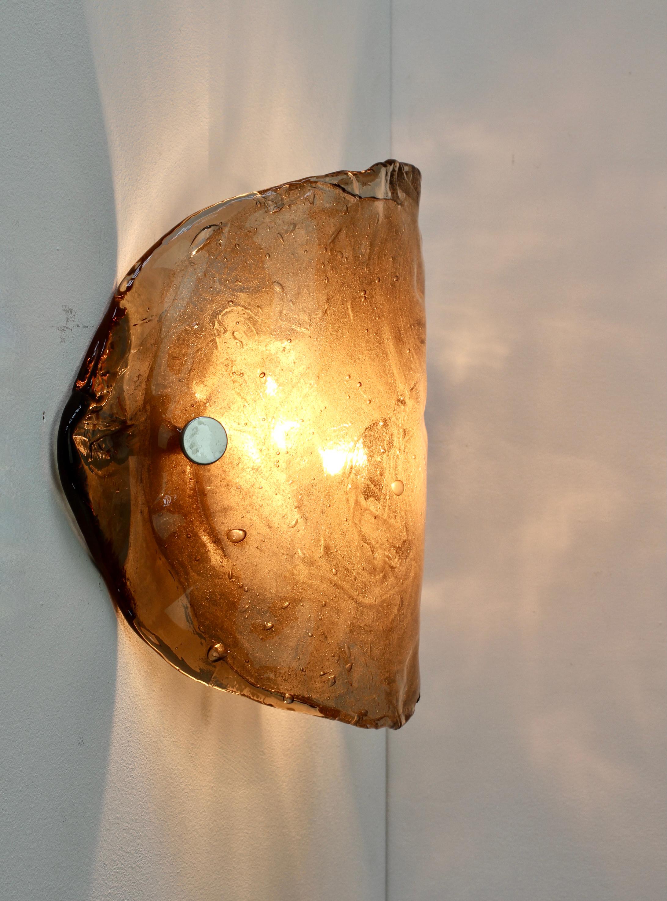 Late 20th Century Kalmar Large Vintage Midcentury 1970s Mazzega Textured Glass Wall Light / Sconce For Sale