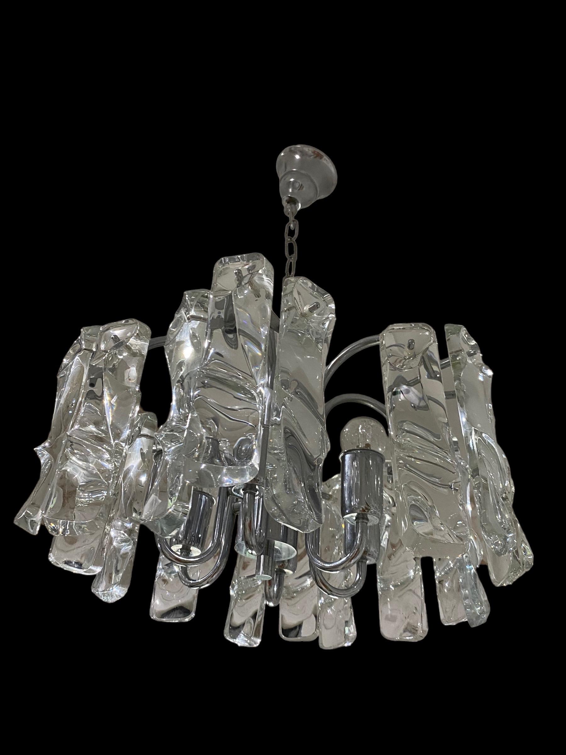 Exceptional JT Kalmar chandelier with large ice frost glass with chrome structure with 6 bulbs. 

discount Shipping continental US 

 The Design and the quality of the glass make this piece the best of the Austrian Design.
This unique Kalmar