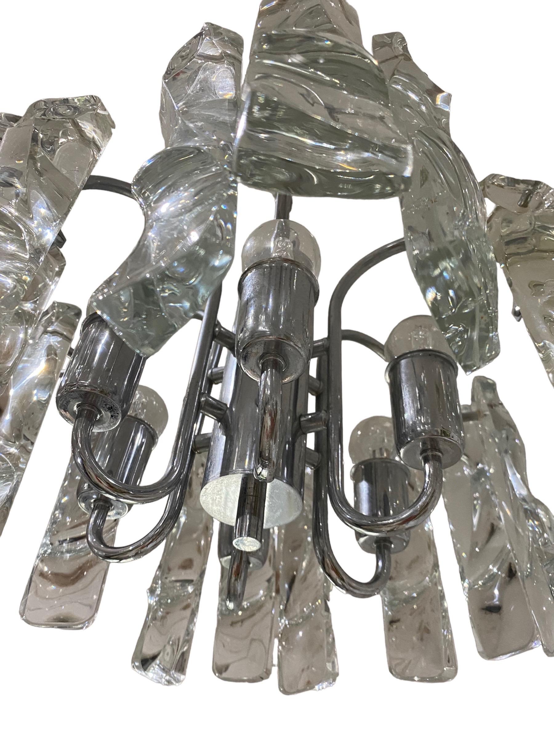 Austrian Kalmar Lighting Chandelier Glass Chrome Structure 6 Bulbs, Austria, 1970