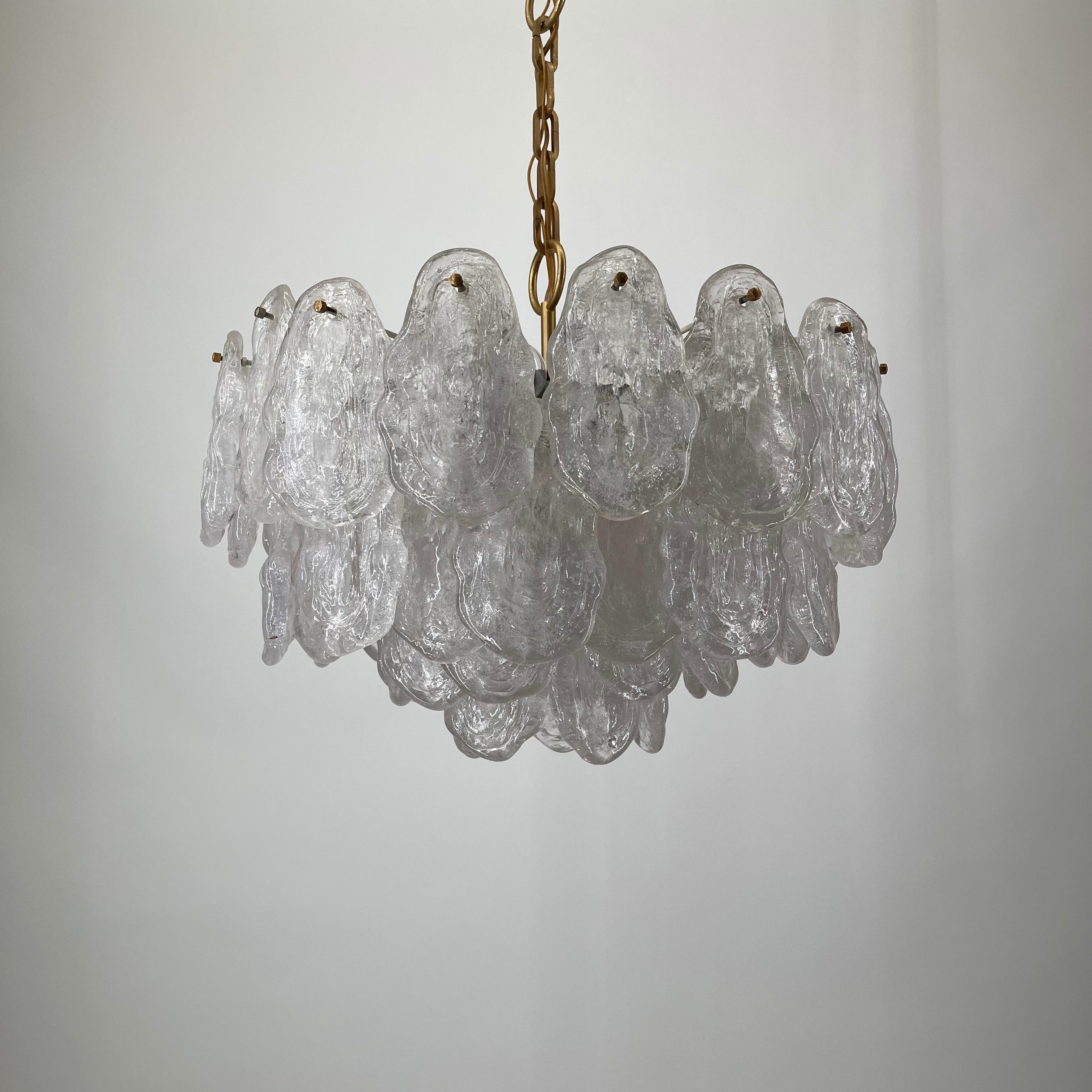 Kalmar Lucite tears brass chandelier, Austria 1970s.