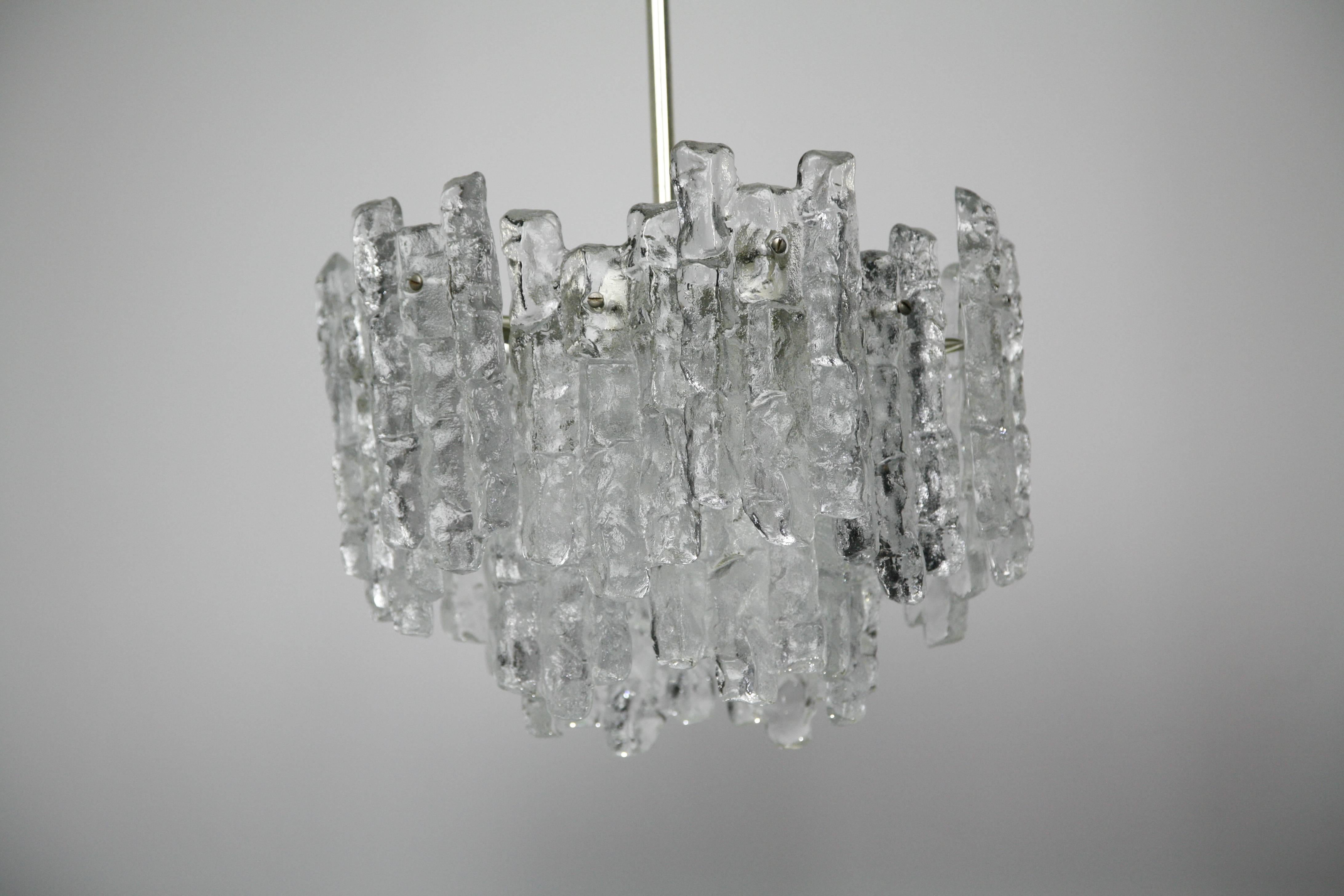 Kalmar Matte Ice Glass Chandelier, Austria, 1960 In Good Condition For Sale In Bronx, NY