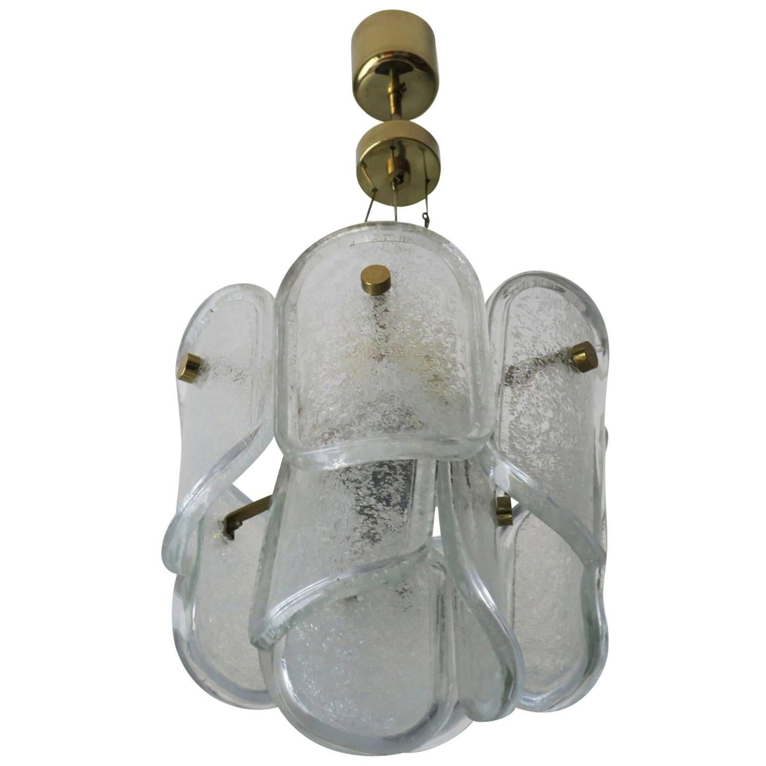Kalmar Melting Ice Glass and Brass Pendant For Sale