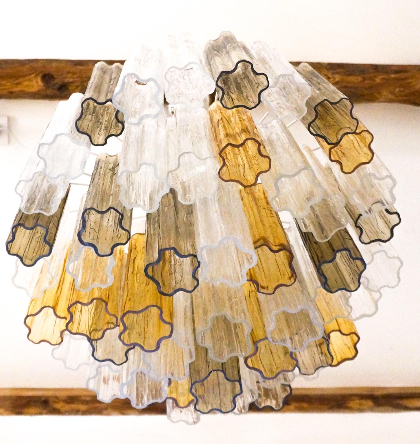 Lustre Tronchi Kalmar mi-siècle moderne en cristal ambré et verre de Murano, 1980 en vente 4