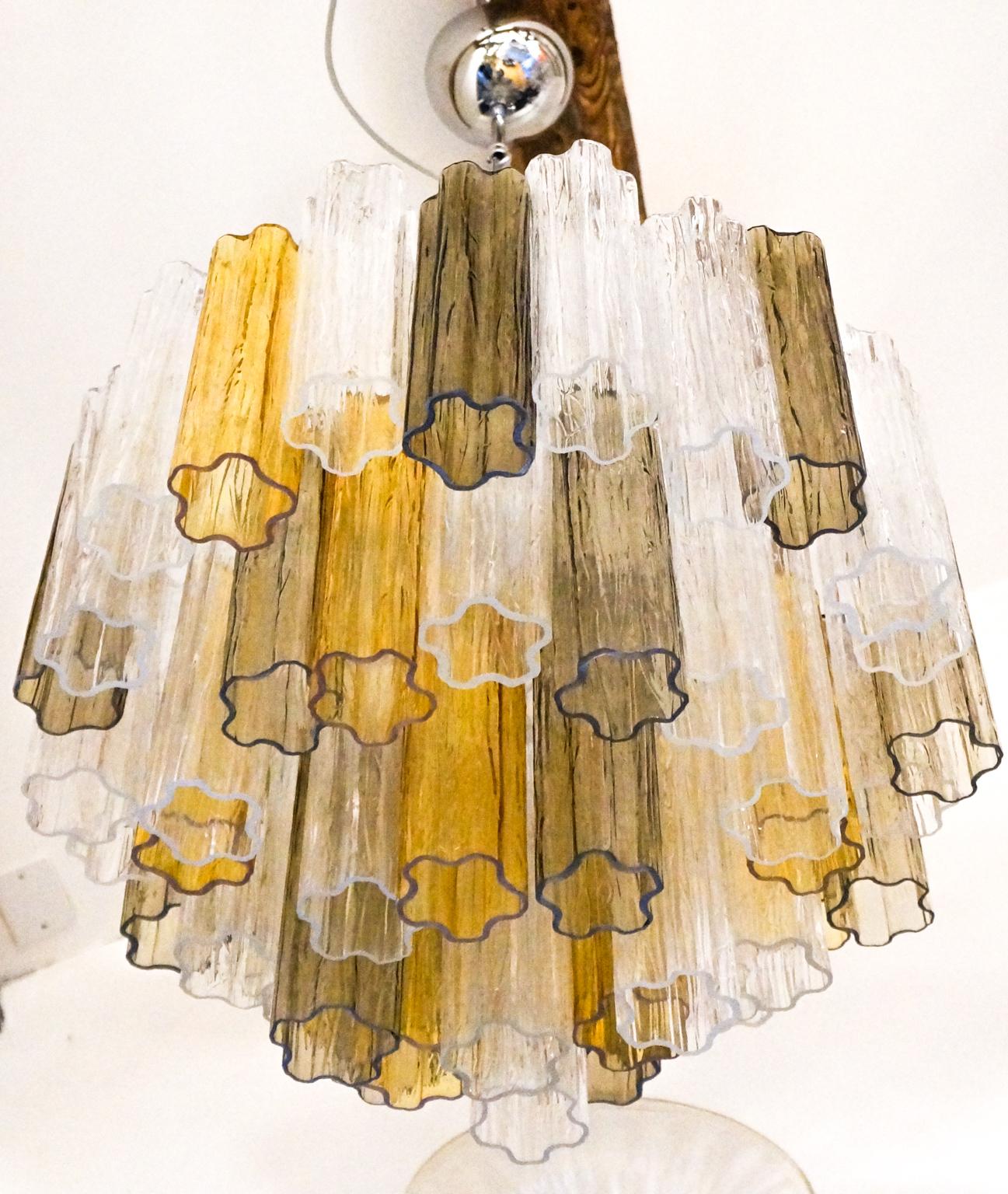 Lustre Tronchi Kalmar mi-siècle moderne en cristal ambré et verre de Murano, 1980 en vente 5