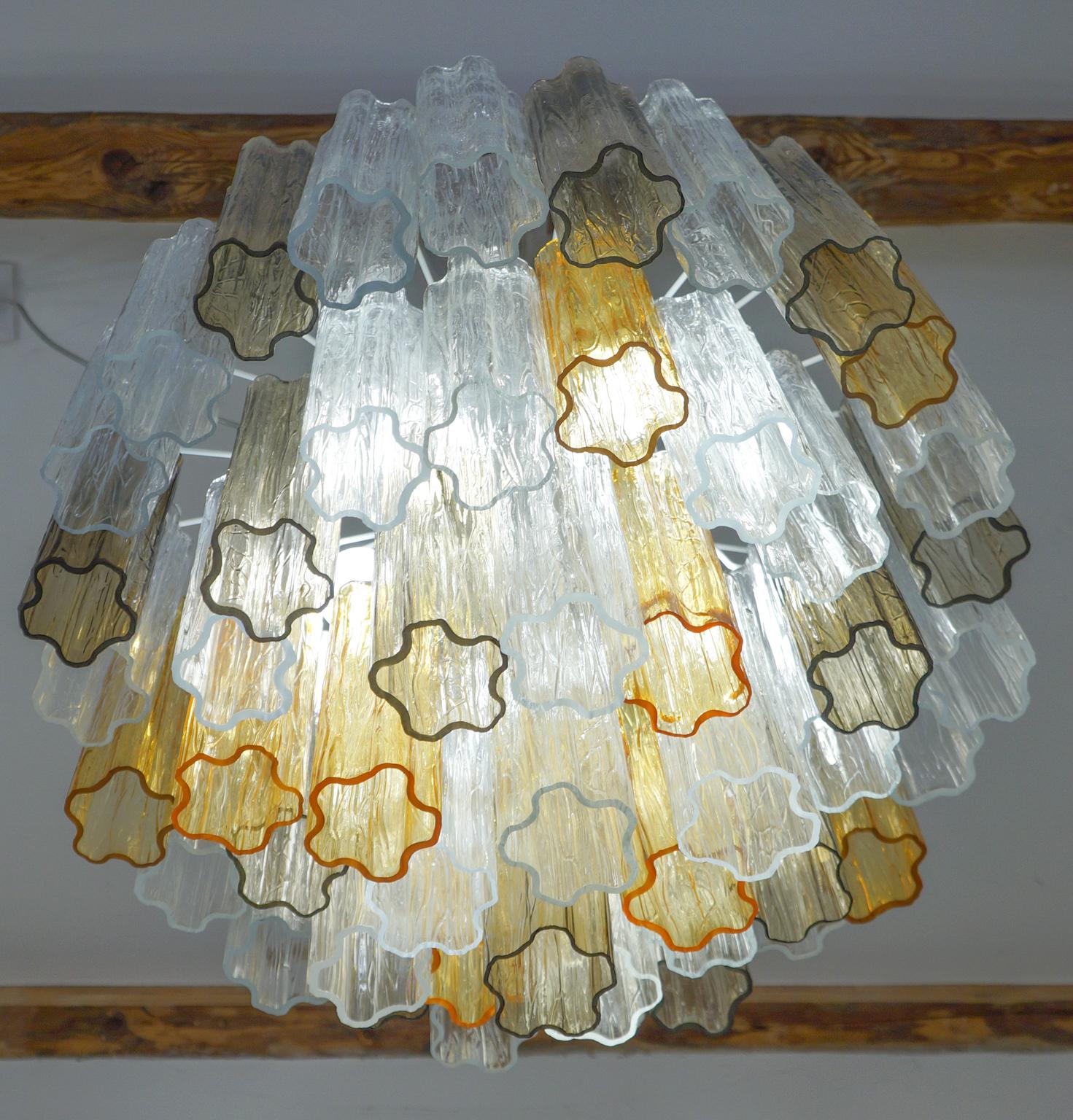 Fait main Lustre Tronchi Kalmar mi-siècle moderne en cristal ambré et verre de Murano, 1980 en vente