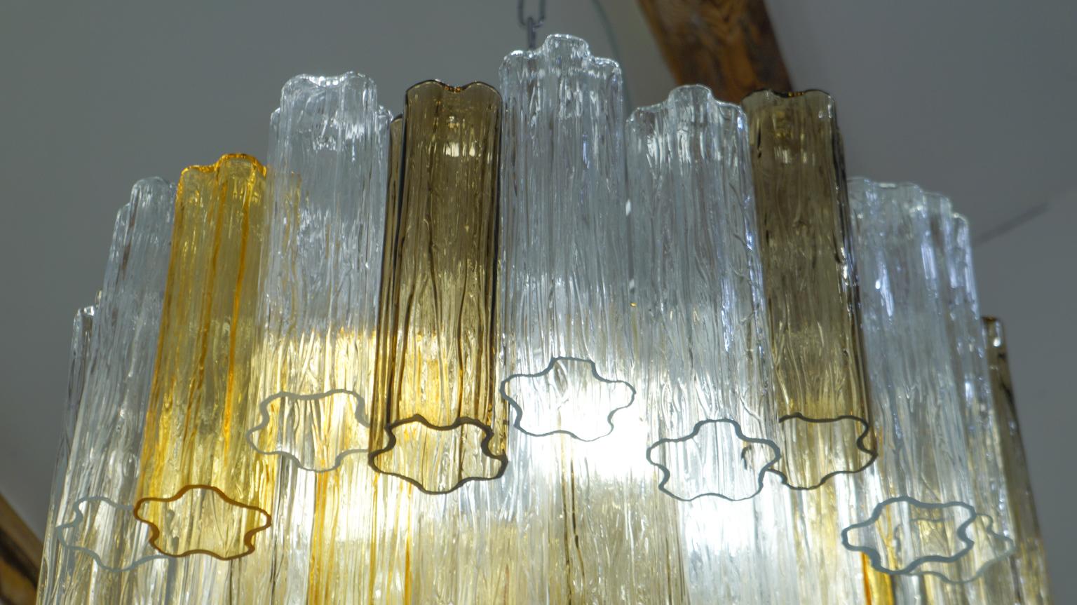Lustre Tronchi Kalmar mi-siècle moderne en cristal ambré et verre de Murano, 1980 en vente 2