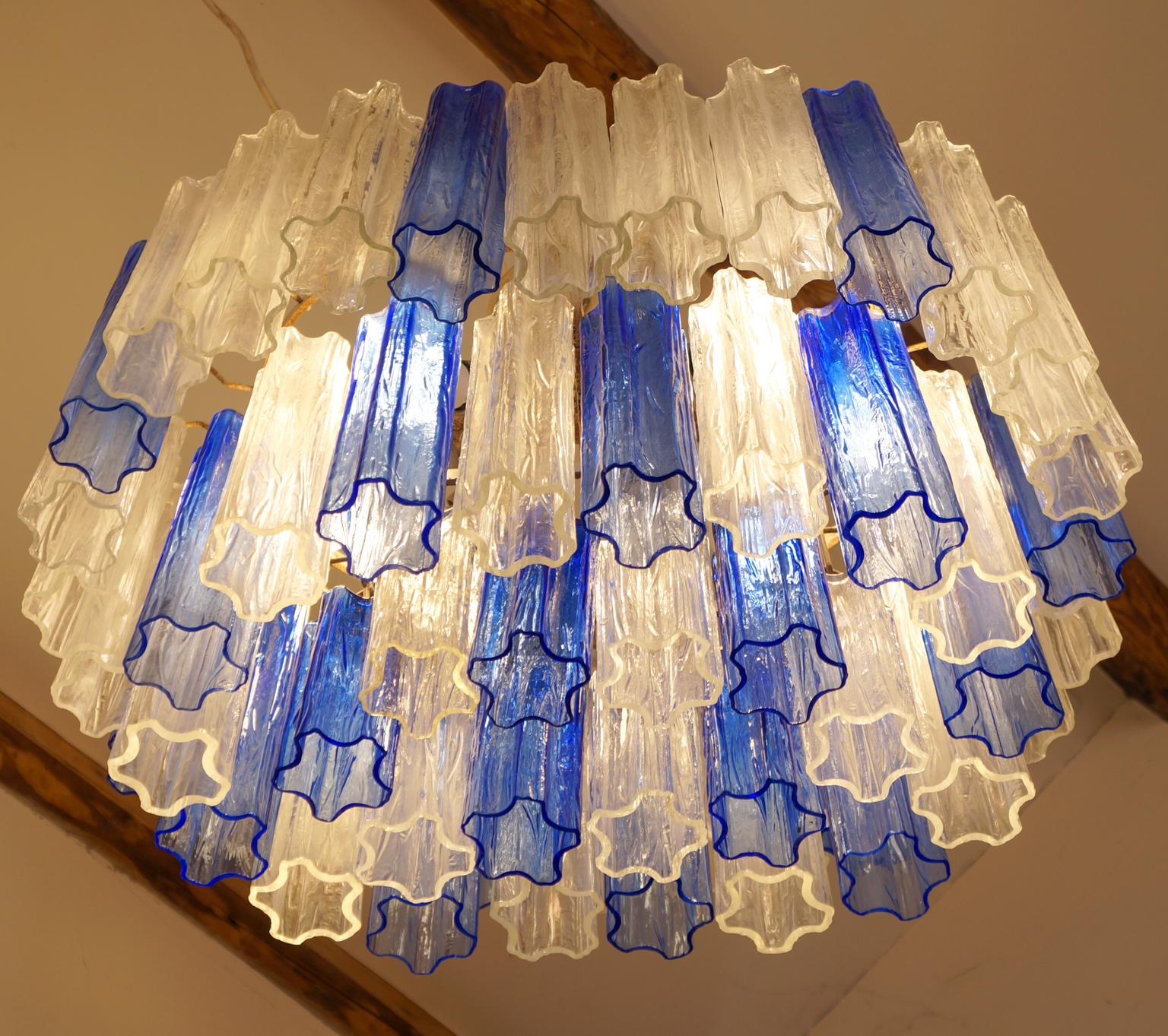 Kalmar Mid-Century Modern Blue Crystal Murano Glass Tronchi Chandelier, 1980s For Sale 9