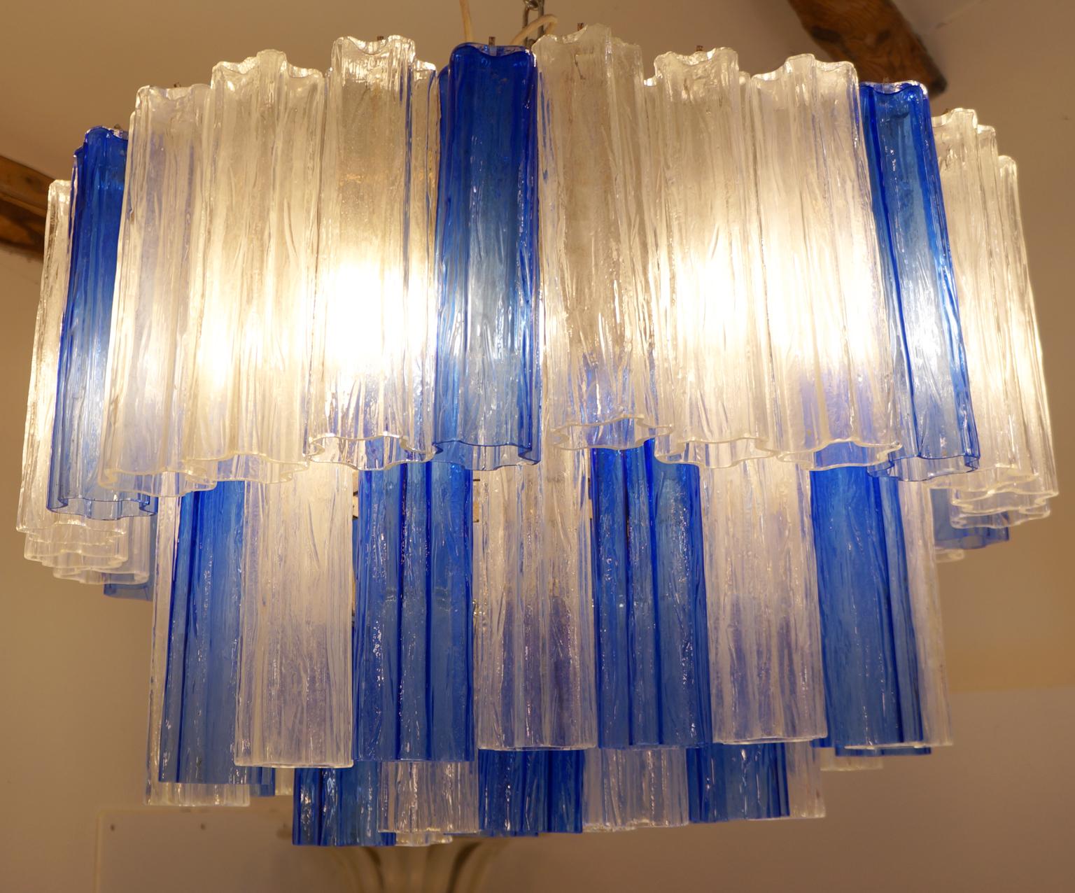 Kalmar Mid-Century Modern Blue Crystal Murano Glass Tronchi Chandelier, 1980s For Sale 13