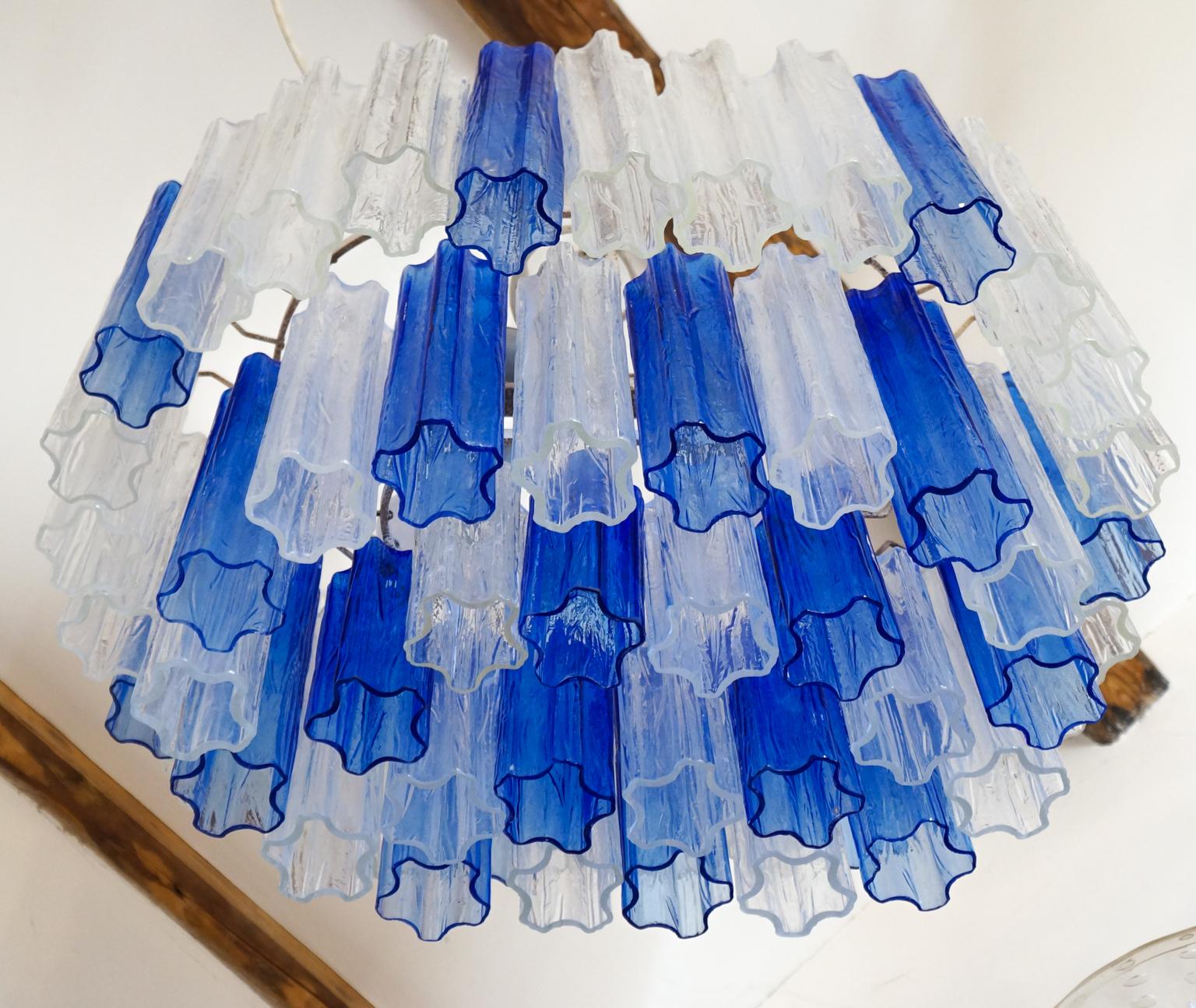 Italian Kalmar Mid-Century Modern Blue Crystal Murano Glass Tronchi Chandelier, 1980s For Sale