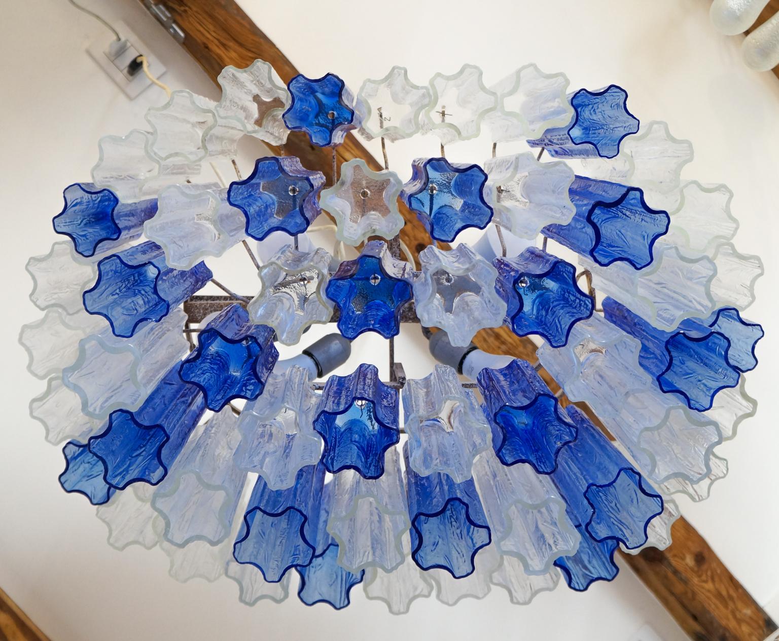 Hand-Crafted Kalmar Mid-Century Modern Blue Crystal Murano Glass Tronchi Chandelier, 1980s For Sale