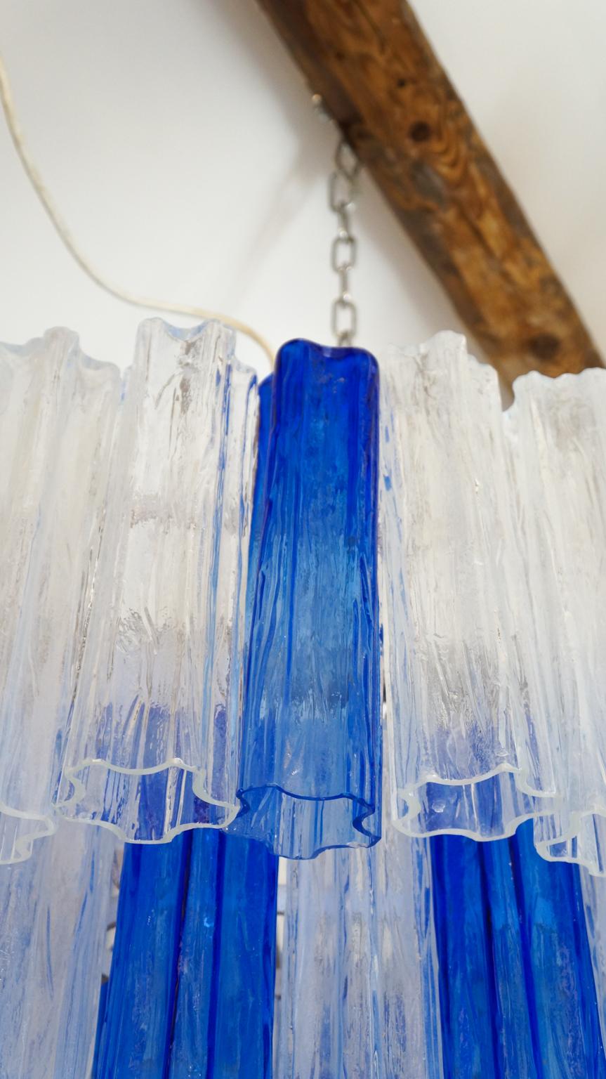 Kalmar Mid-Century Modern Blue Crystal Murano Glass Tronchi Chandelier, 1980s For Sale 3