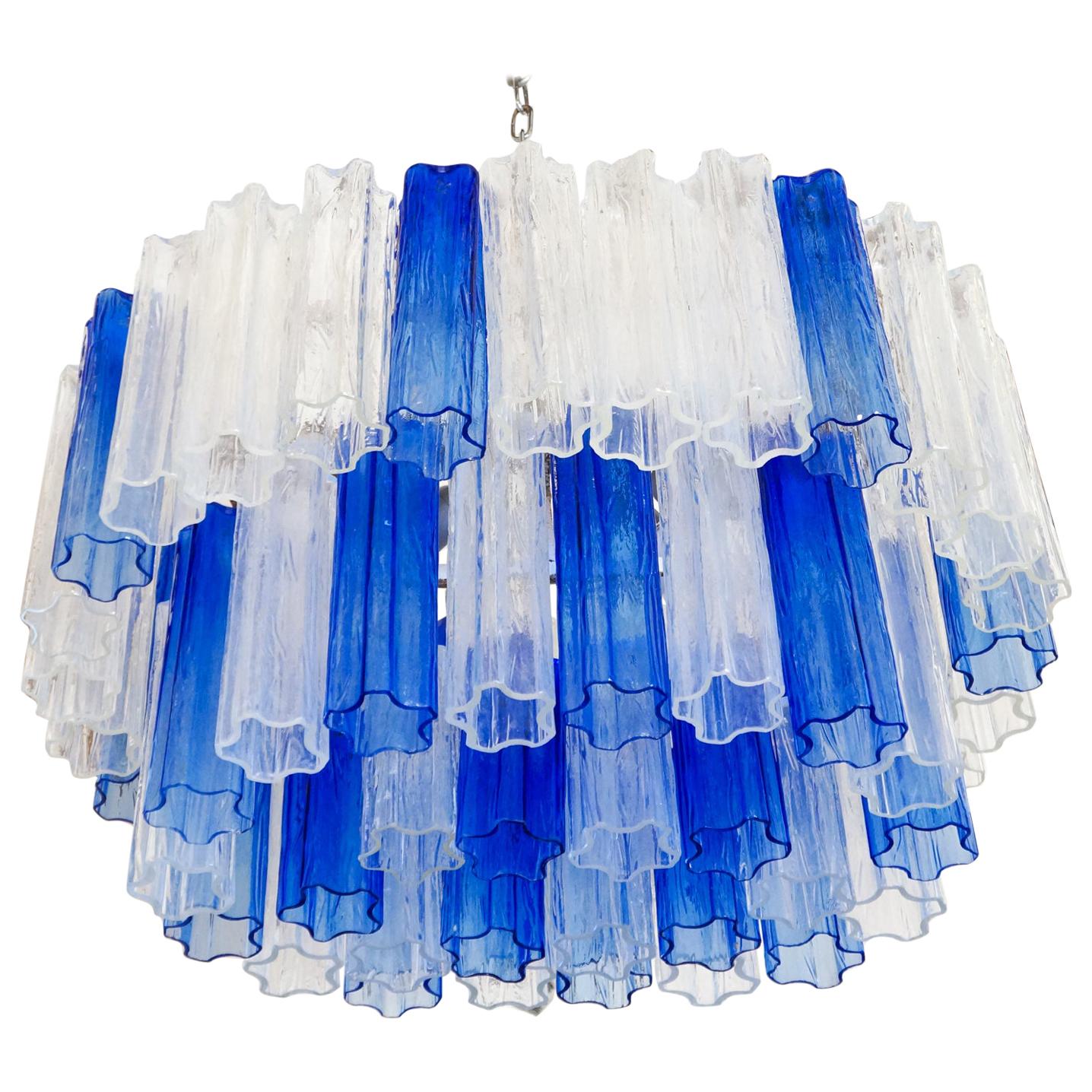 Kalmar Mid-Century Modern Blue Crystal Murano Glass Tronchi Chandelier, 1980s For Sale