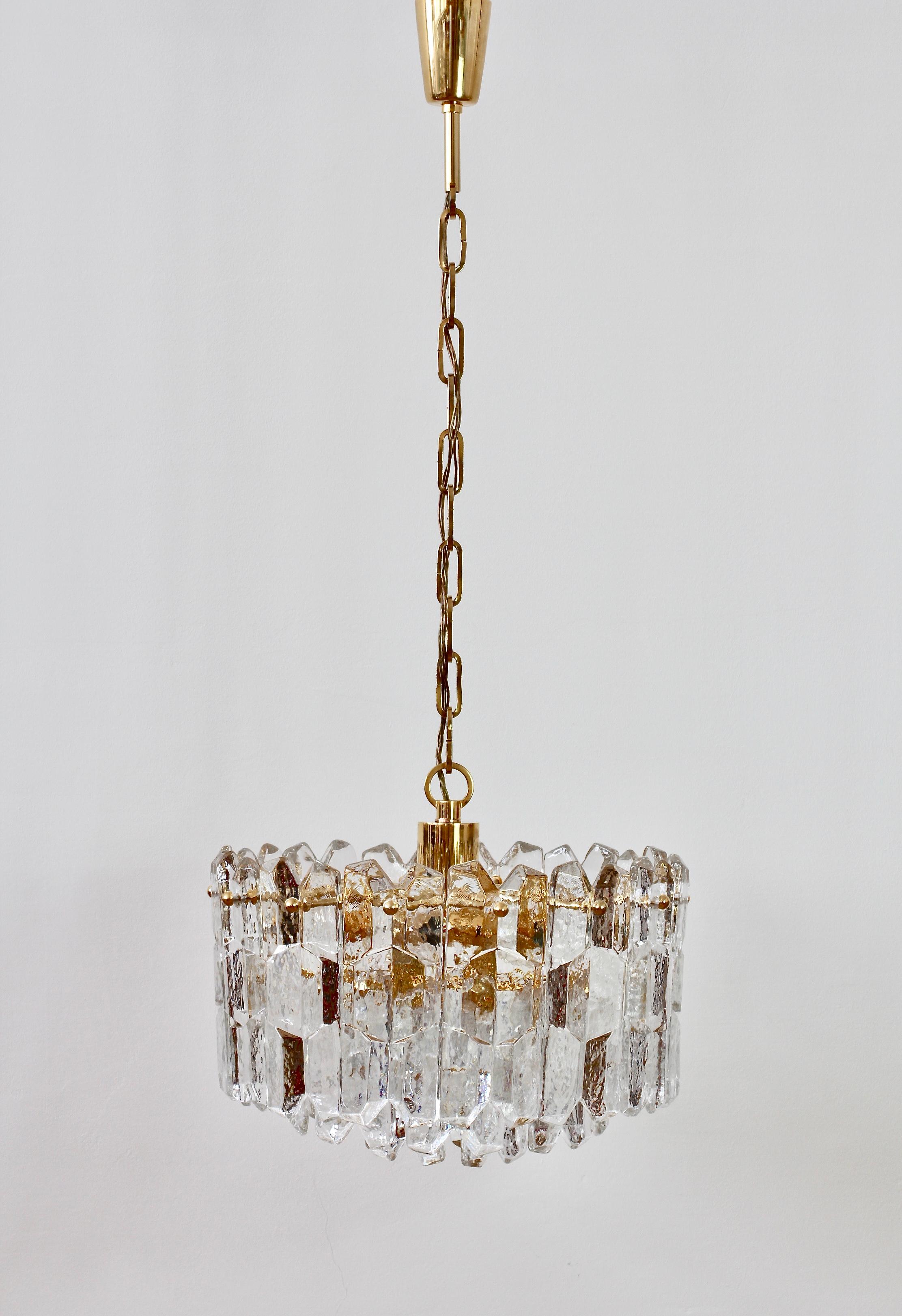 Molded Kalmar Mid-Century Modern Crystal Glass & Gilt Brass Chandelier Austria, 1970s For Sale