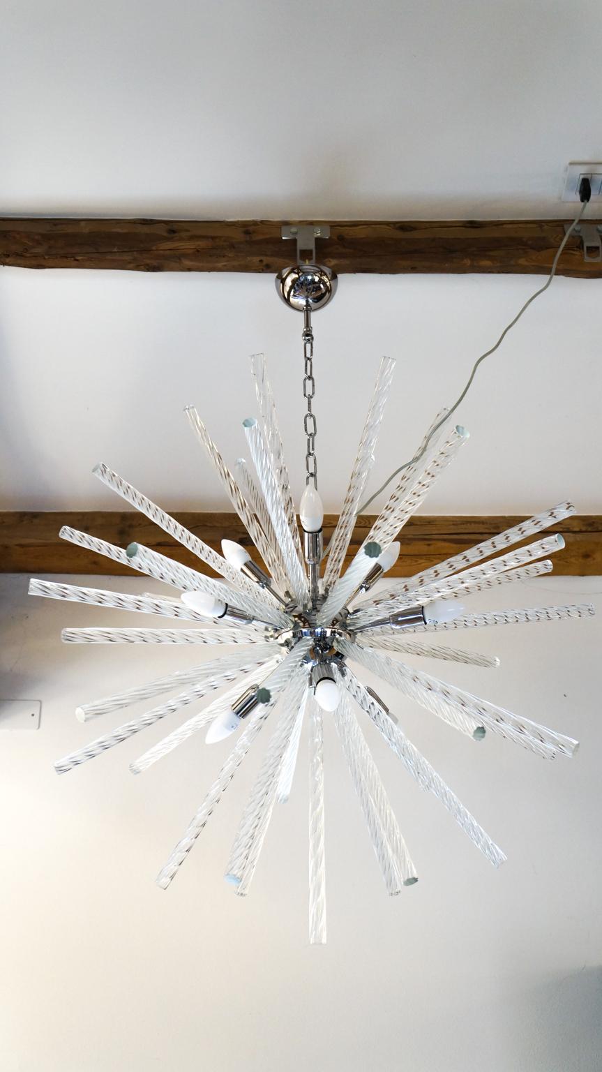 Italian Kalmar Mid-Century Modern Crystal Triedri Murano Chandelier Sputnik, 1982 For Sale