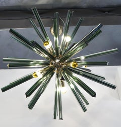Kalmar Mid-Century Modern Green Triedri Murano Chandelier Sputnik, 1982