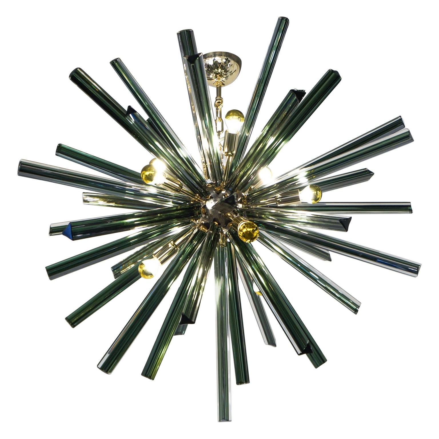 Kalmar Mid-Century Modern Green Triedri Murano Chandelier Sputnik, 1982