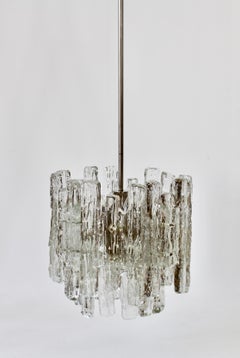 Kalmar Mid-Century Modern Ice Crystal Glass Pendant Light Chandelier 1970s