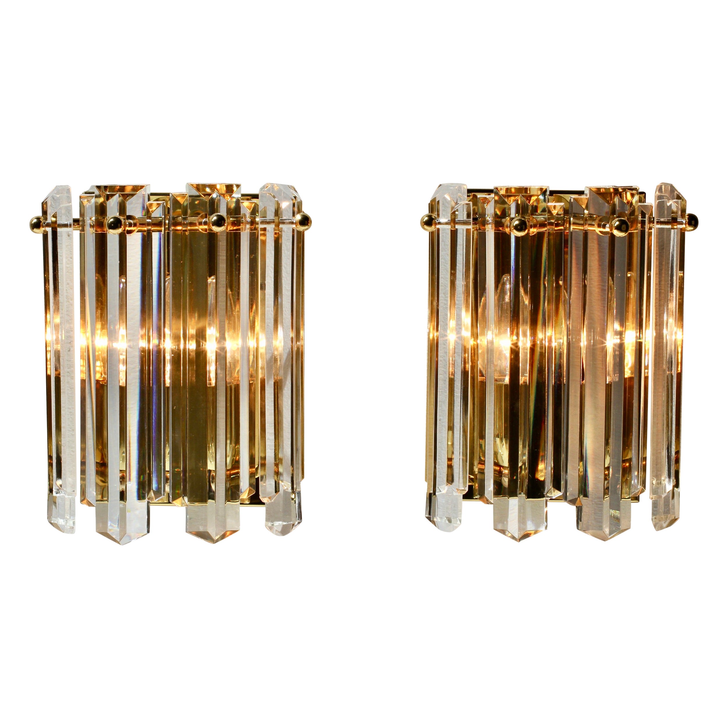 Kalmar Mid-Century Modern Pair of Large Crystal Glass Wall Lights / Sconces