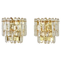 Kalmar Mid-Century Modern Pair of Large Ice Crystal Glass Wall Lights / Sconces