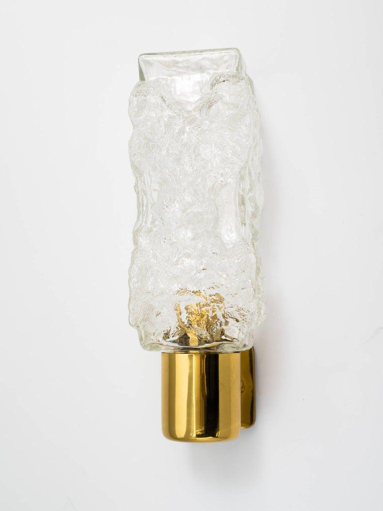Mid-Century Modern Kalmar Murano Glass and Brass Metal Sconce with Brutalist Design, c. 1960's For Sale