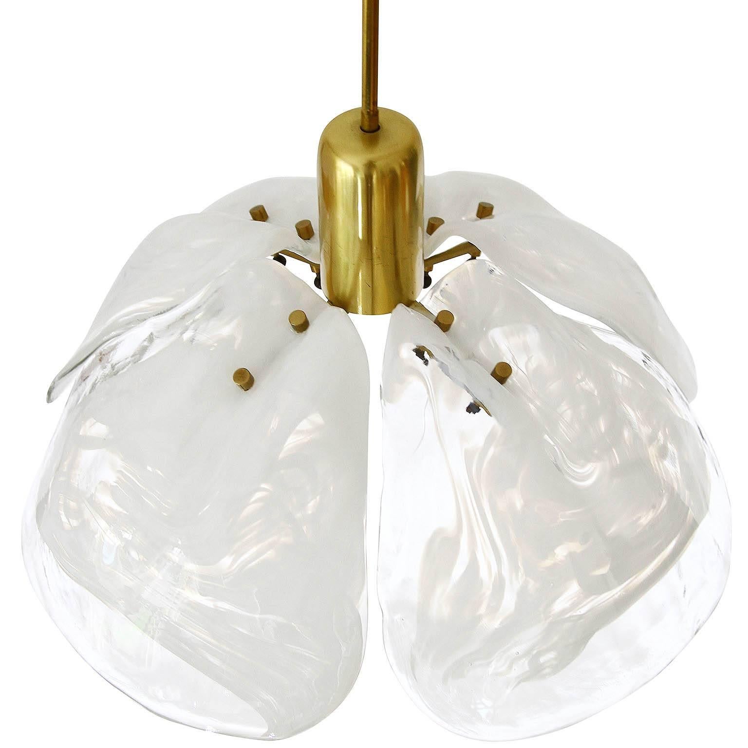 Mid-Century Modern Kalmar Murano Pendant Light, Glass and Brass, 1970s