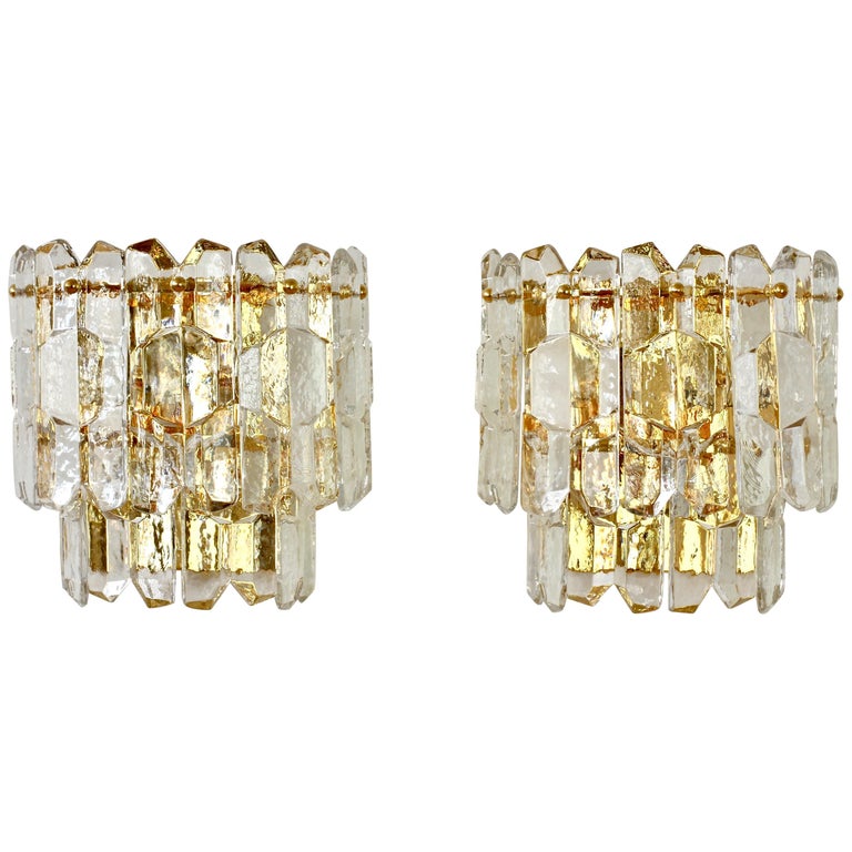 Kalmar Pair of Large "Palazzo" Ice Crystal Glass Austrian Wall Lights or Sconces For Sale