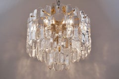 Kalmar Palazzo Flush Light, Brutalist "Ice Effect" Glass and Gilt Brass