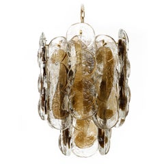 Kalmar Pendant Light Chandelier 'Citrus', Brass Amber Glass, 1970s