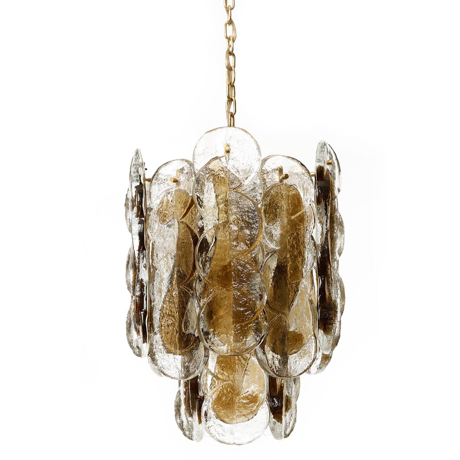 Austrian Kalmar Pendant Light Chandelier 'Citrus', Brass Amber Glass, 1970s For Sale