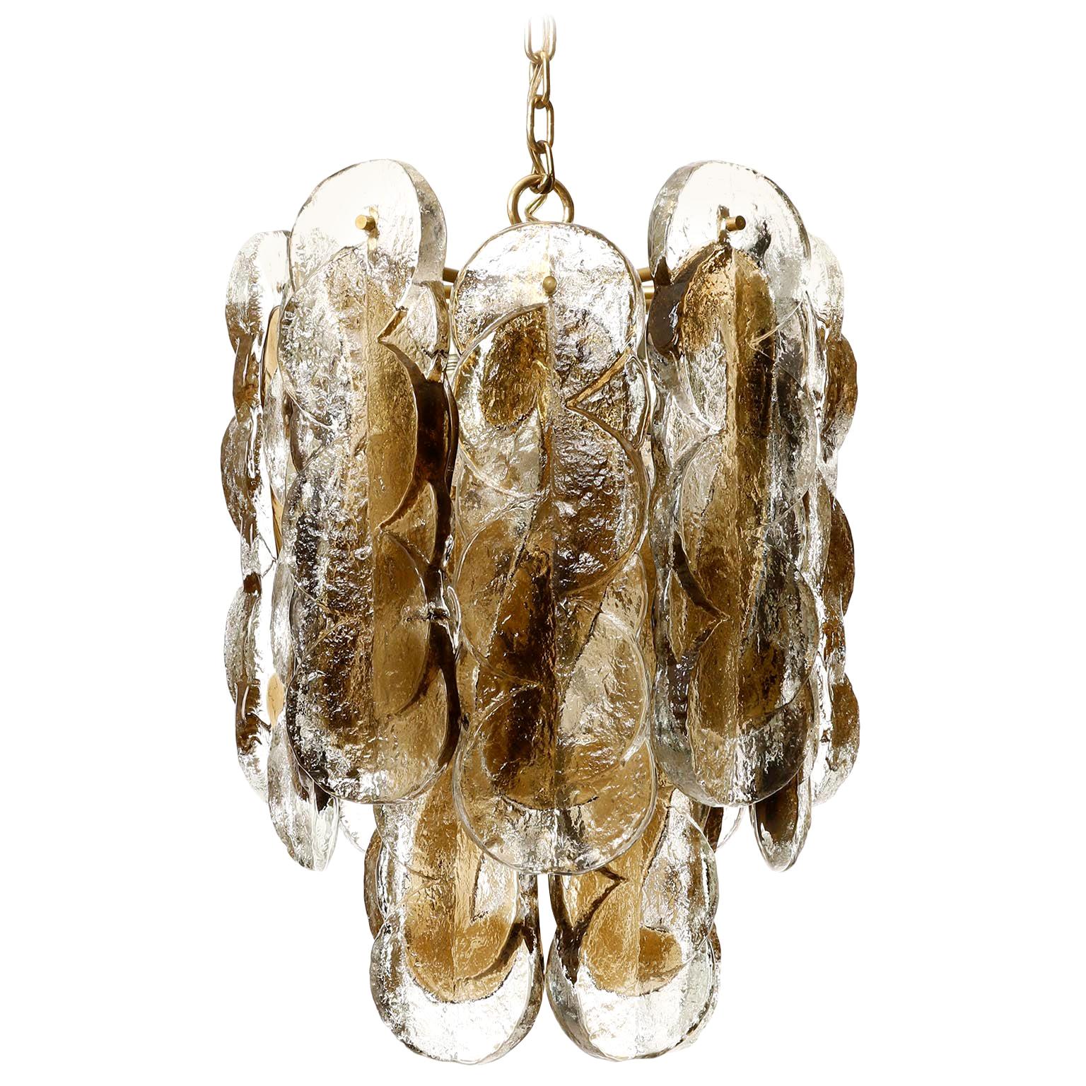 Kalmar Pendant Light Chandelier 'Citrus', Brass Amber Glass, 1970s