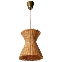 Vintage Kalmar Pendant Light 'Kiwi', Wicker Brass, 1960
