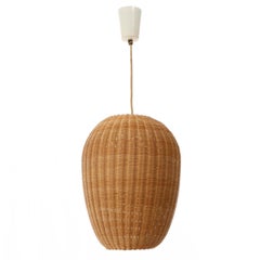 Kalmar Pendant Light 'Korbtulpe', Wicker Brass, 1960