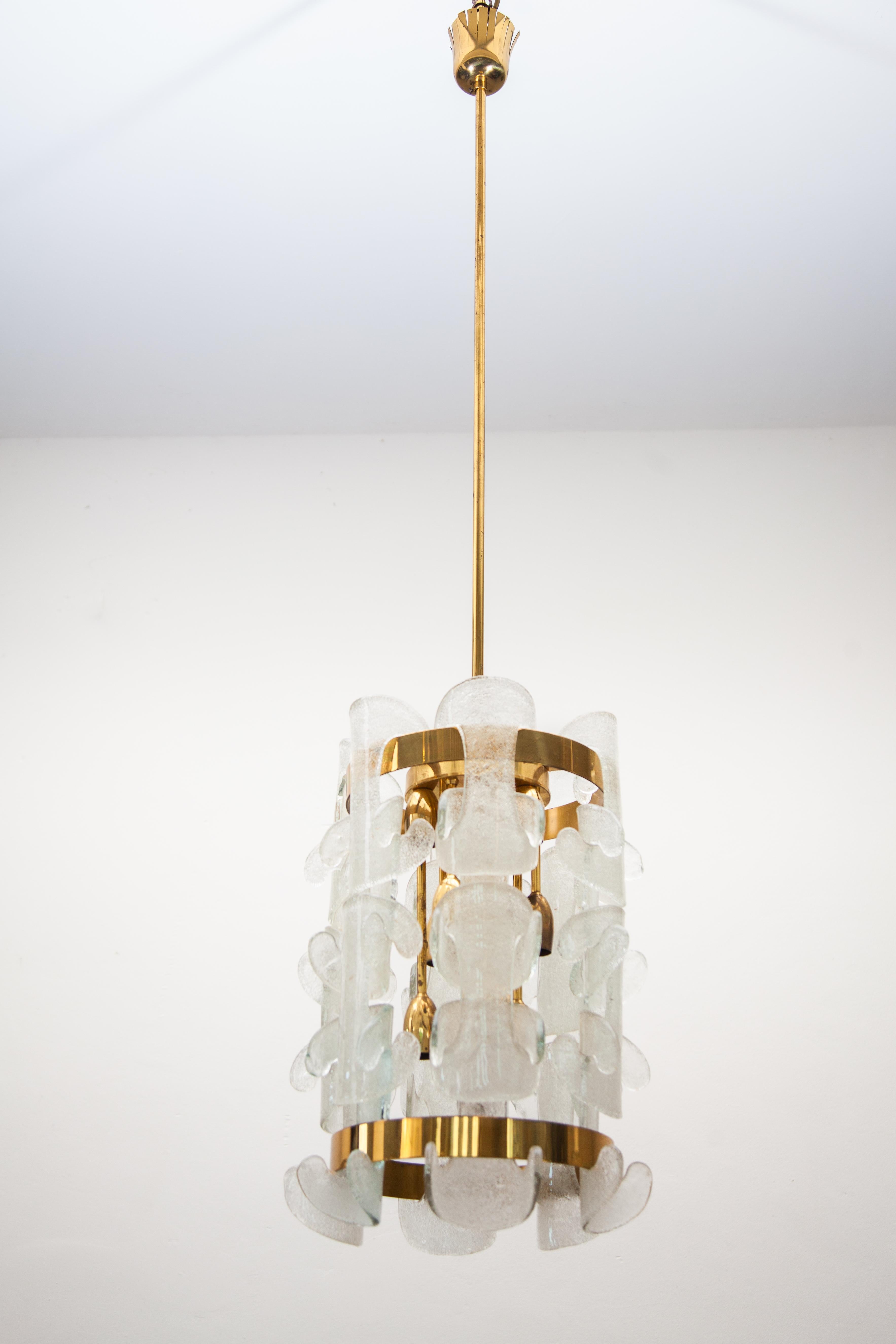Lustre Kalmar en verre et laiton, 1970, modèle 