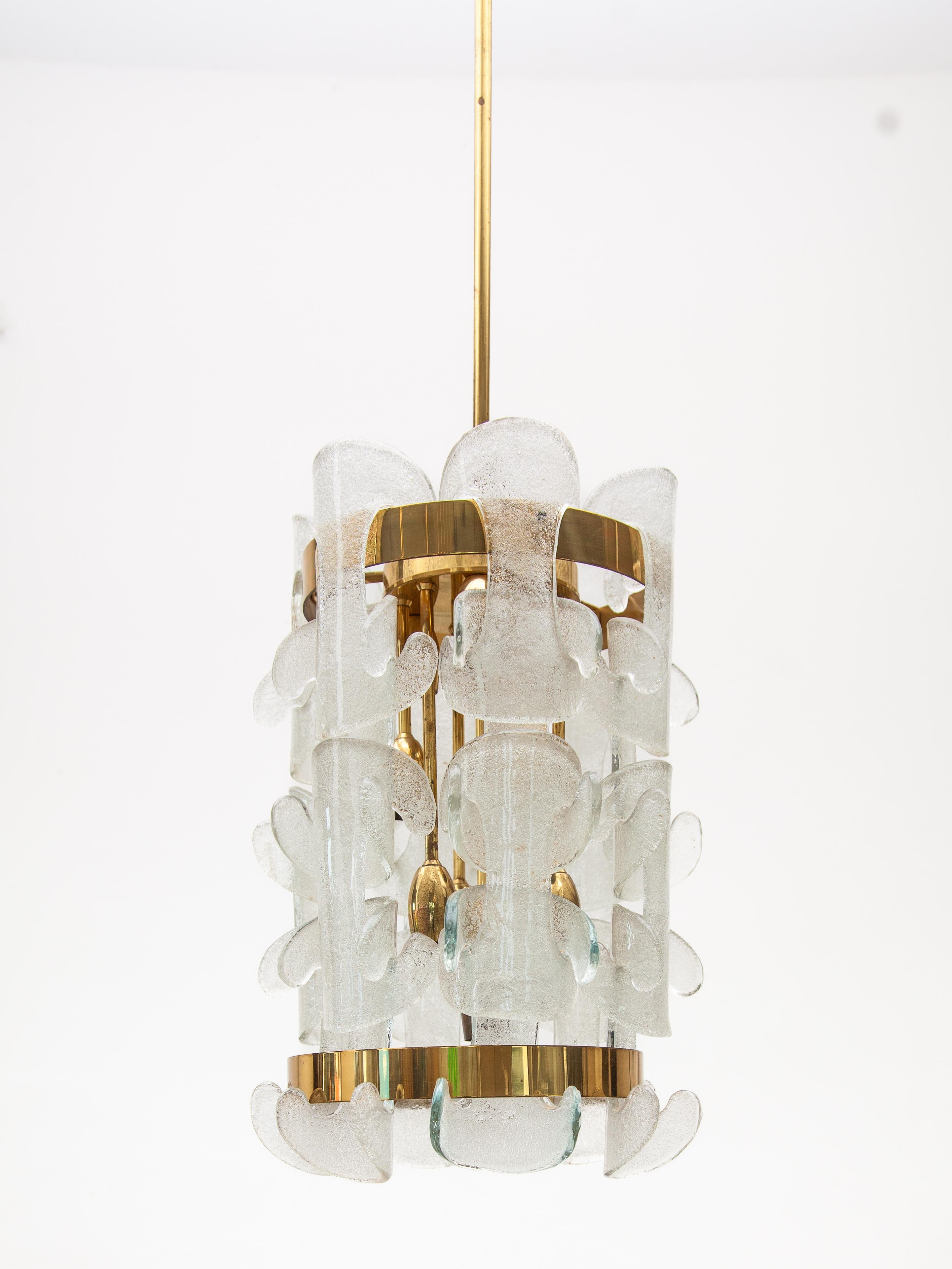 Mid-Century Modern Lustre Kalmar en verre et laiton, 1970, modèle 