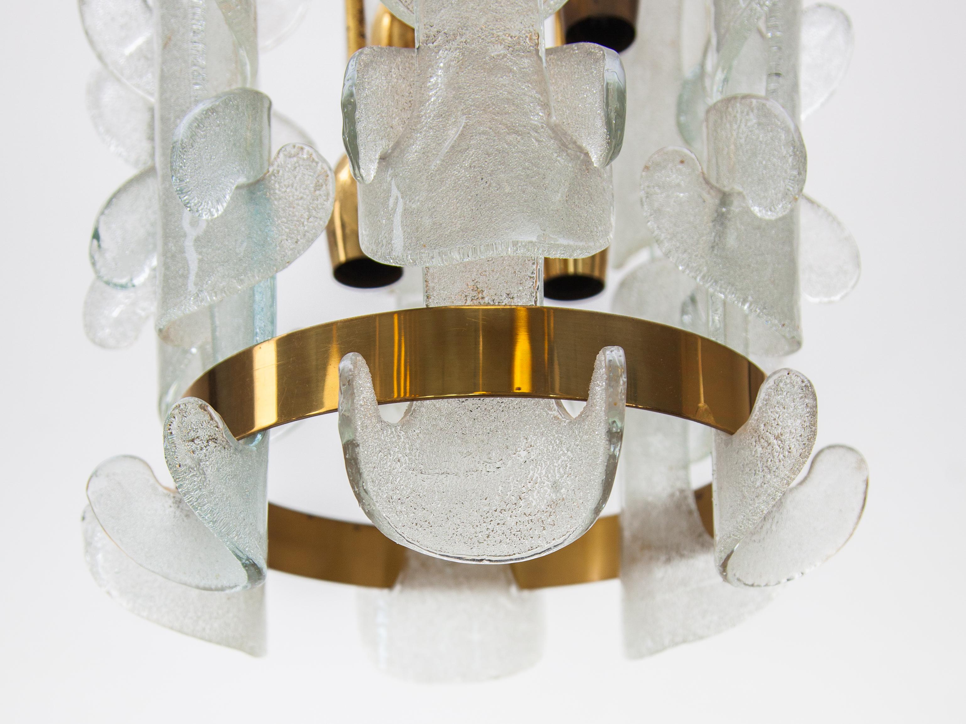 Laiton Lustre Kalmar en verre et laiton, 1970, modèle 