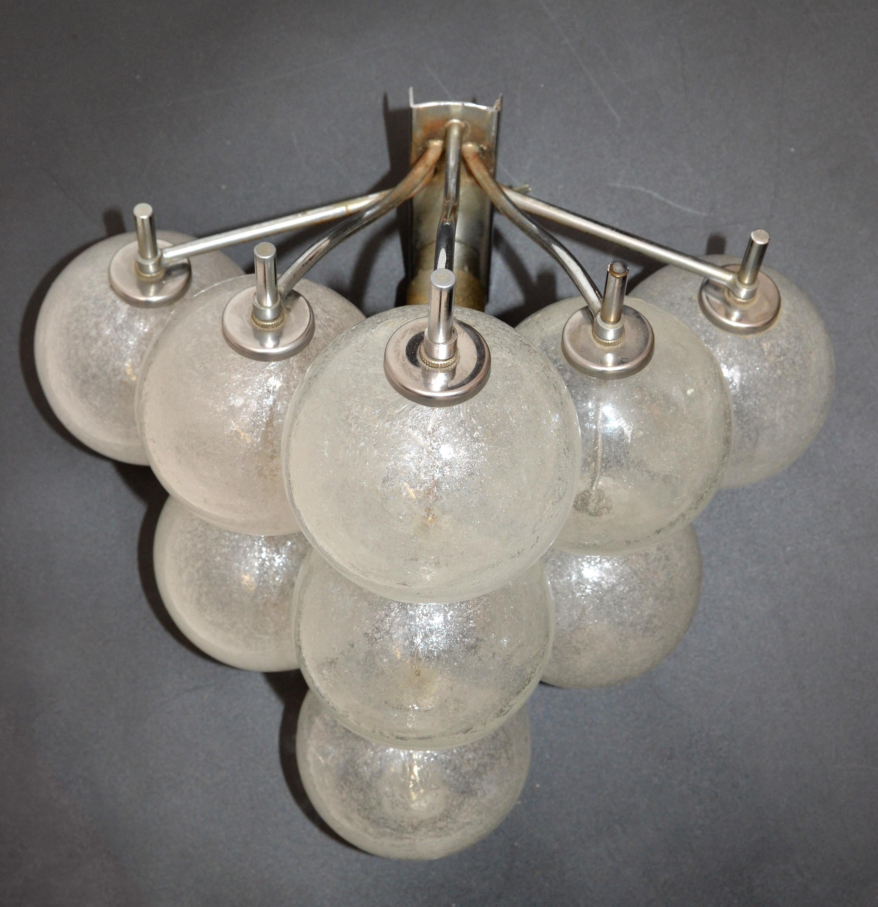 Kalmar Sconces Blown Bubbles Glass in Grape Form on Nickel Frame Austria, Pair 4