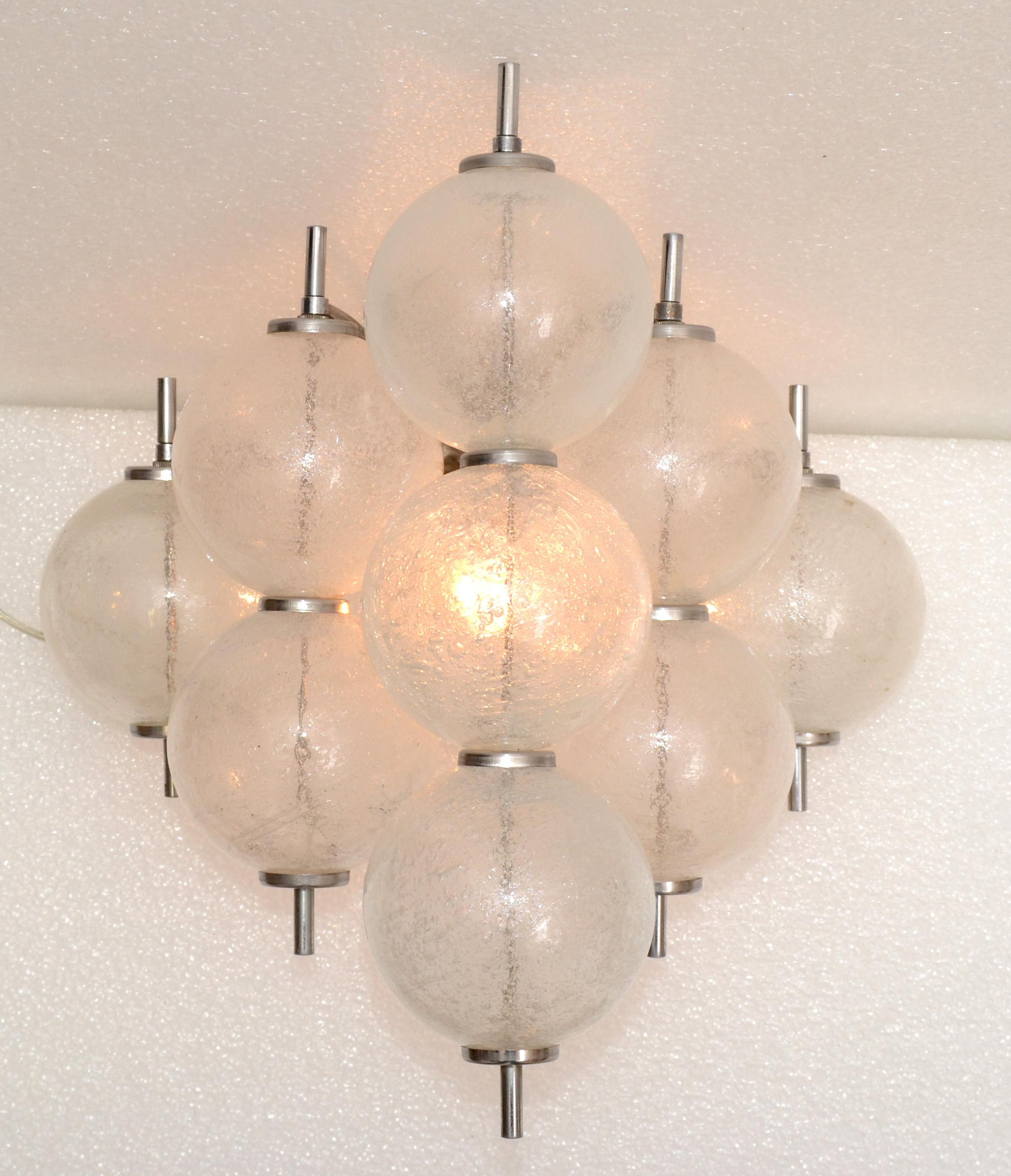 Mid-Century Modern Kalmar Sconces Blown Bubbles Glass in Grape Form on Nickel Frame Austria, Pair