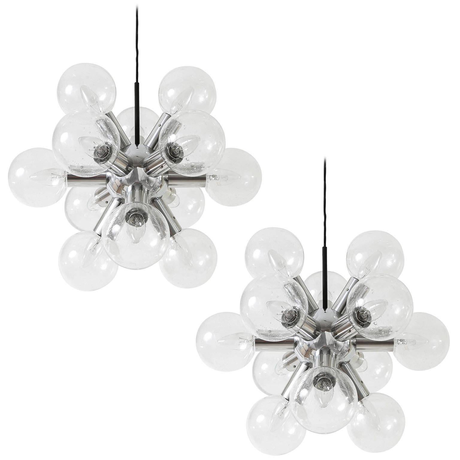 One of two fantastic 12-arm atomic chandeliers / pendant lights model 